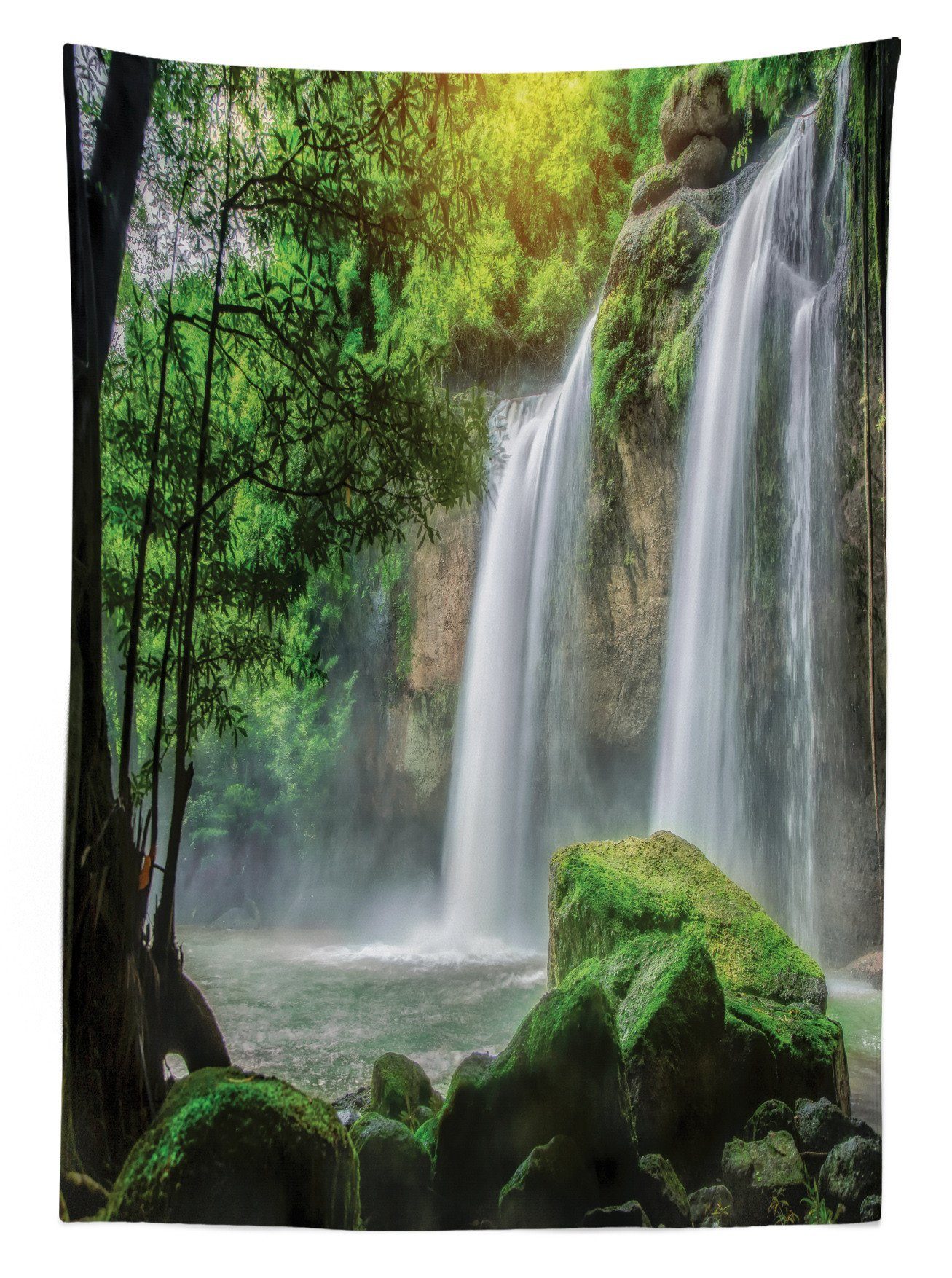 Exotic Natur Abakuhaus geeignet Grün den Außen Klare Für Wasserfall Waschbar Farbfest Farben, Tischdecke Bereich