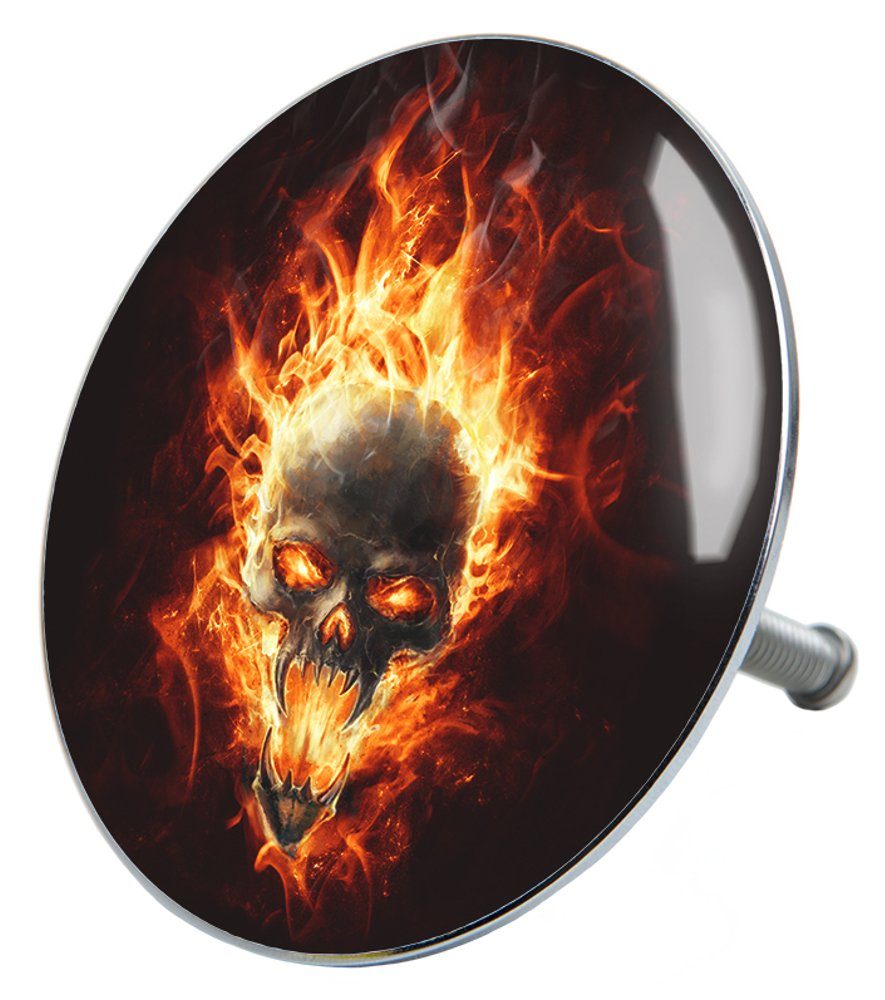 Sanilo Badewannenstöpsel Totenkopf in Flammen, Ø 7.2 cm, hochwertig, universell, mit Motiv, 100% wasserdicht