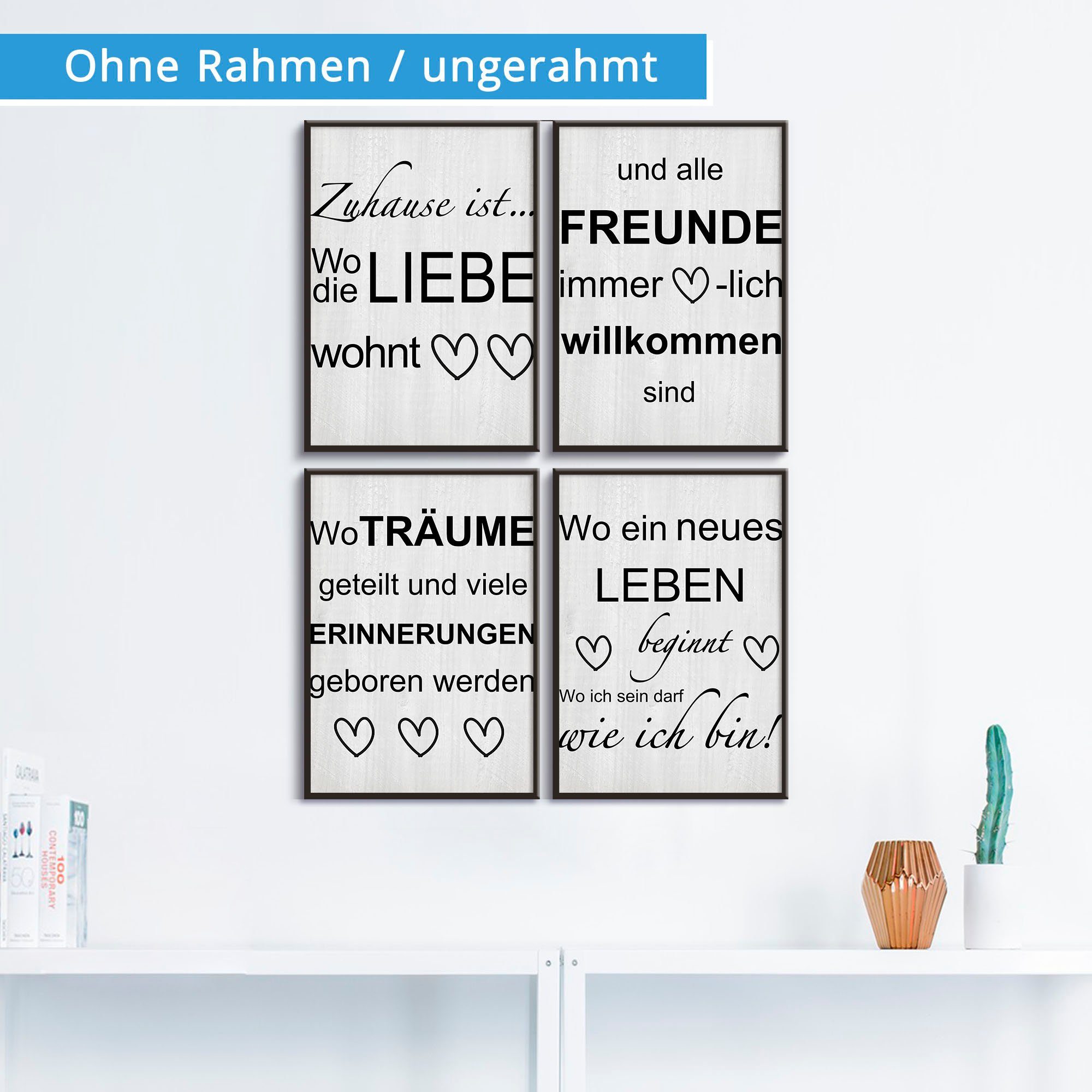 Artland Poster Wo die Liebe wohnt 1-4, Sprüche & Texte (4 St), Bilder Set, 4tlg., ohne Rahmen