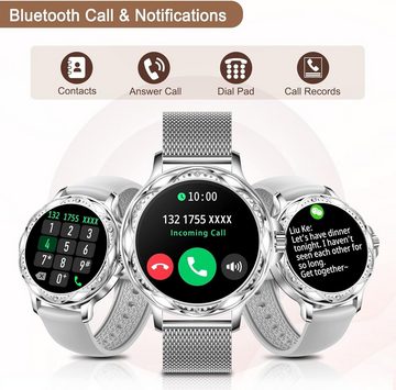 Fsdibst Smartwatch (1,2 Zoll, Android iOS), Damen mit Telefonfunktion Kleine Fitnessuhr Rund mit 122 Sportmodi Uhr
