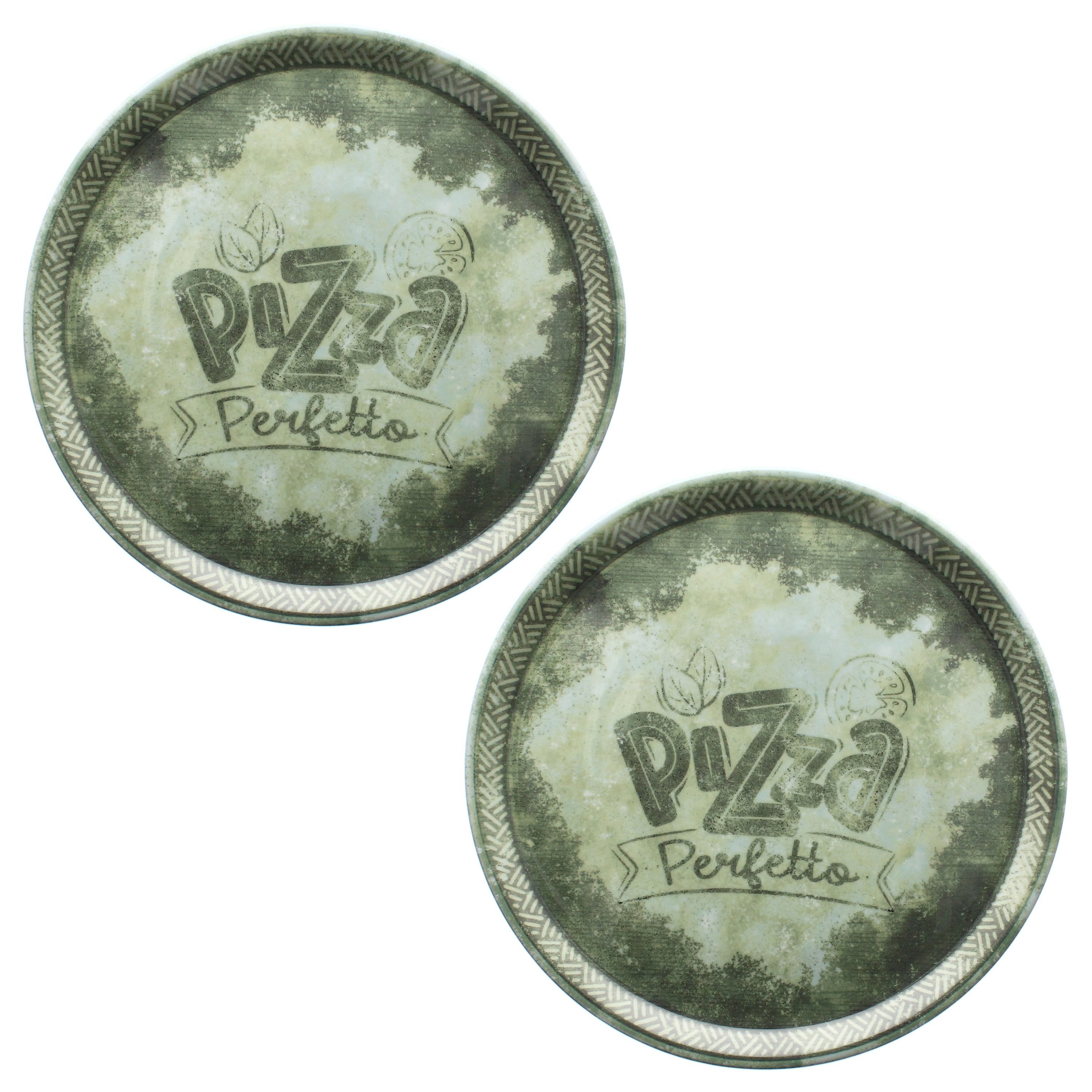 MamboCat Pizzateller 2x Perfetto Pizzateller Grün Ø 31,5 cm 2 Personen Porzellan Pizza