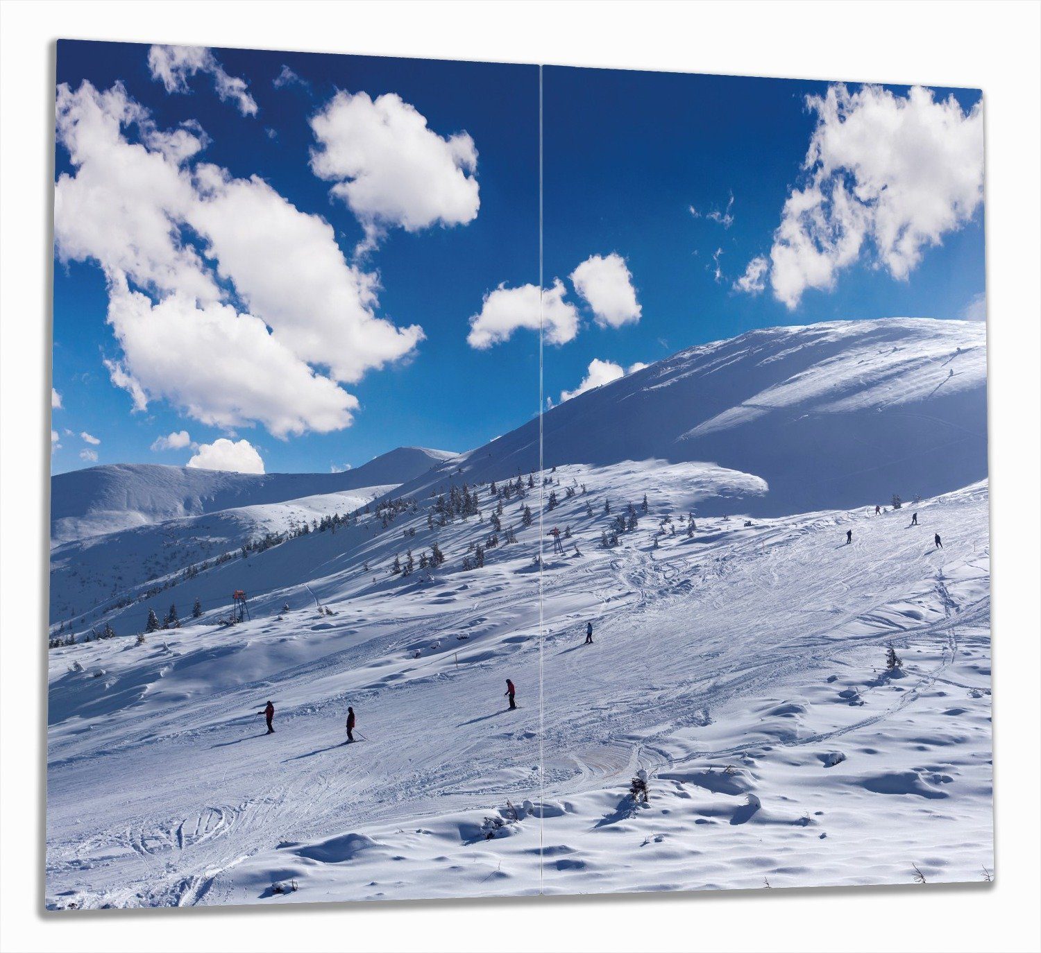 Wallario Herd-Abdeckplatte Ski-Piste in den Alpen, ESG-Sicherheitsglas, (Glasplatte, 2 tlg., inkl. 5mm Noppen), verschiedene Größen