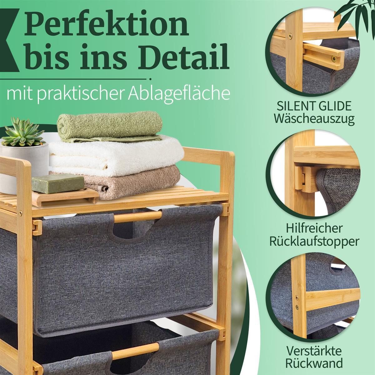 HEIMWERT Wäschekorb Wäschekorb Regal 3 Fächer Wäschesortierer Wäschesammler, 44 x 34,5 x 96 cm groß für Badezimmer und Schlafzimmer – Bild 3 von 5
