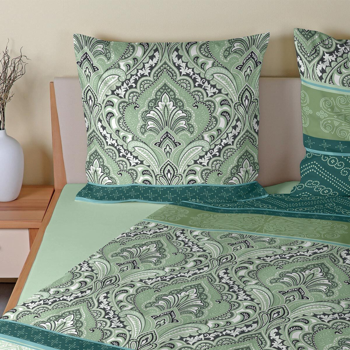 TRAUMSCHLAF Bettwäsche Verena salbei, Biber, 3 teilig, warme Biber Qualität günstig online kaufen