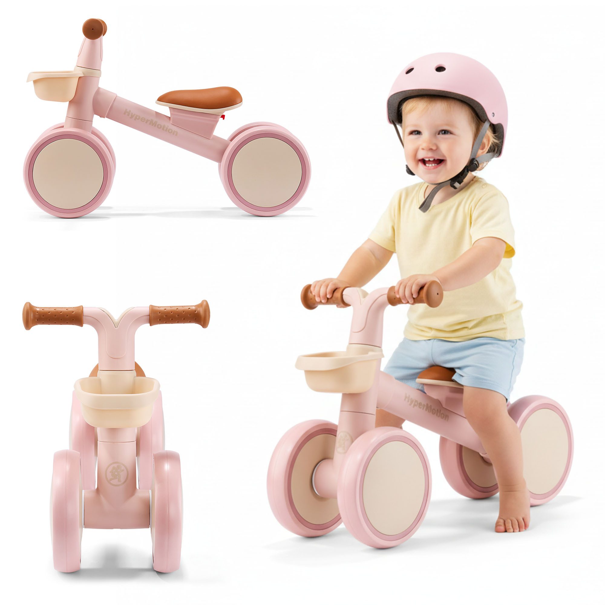 Kinderfahrrad HyperMotion TOBI MINI Laufrad 4-rädrig mit Korb, rosa