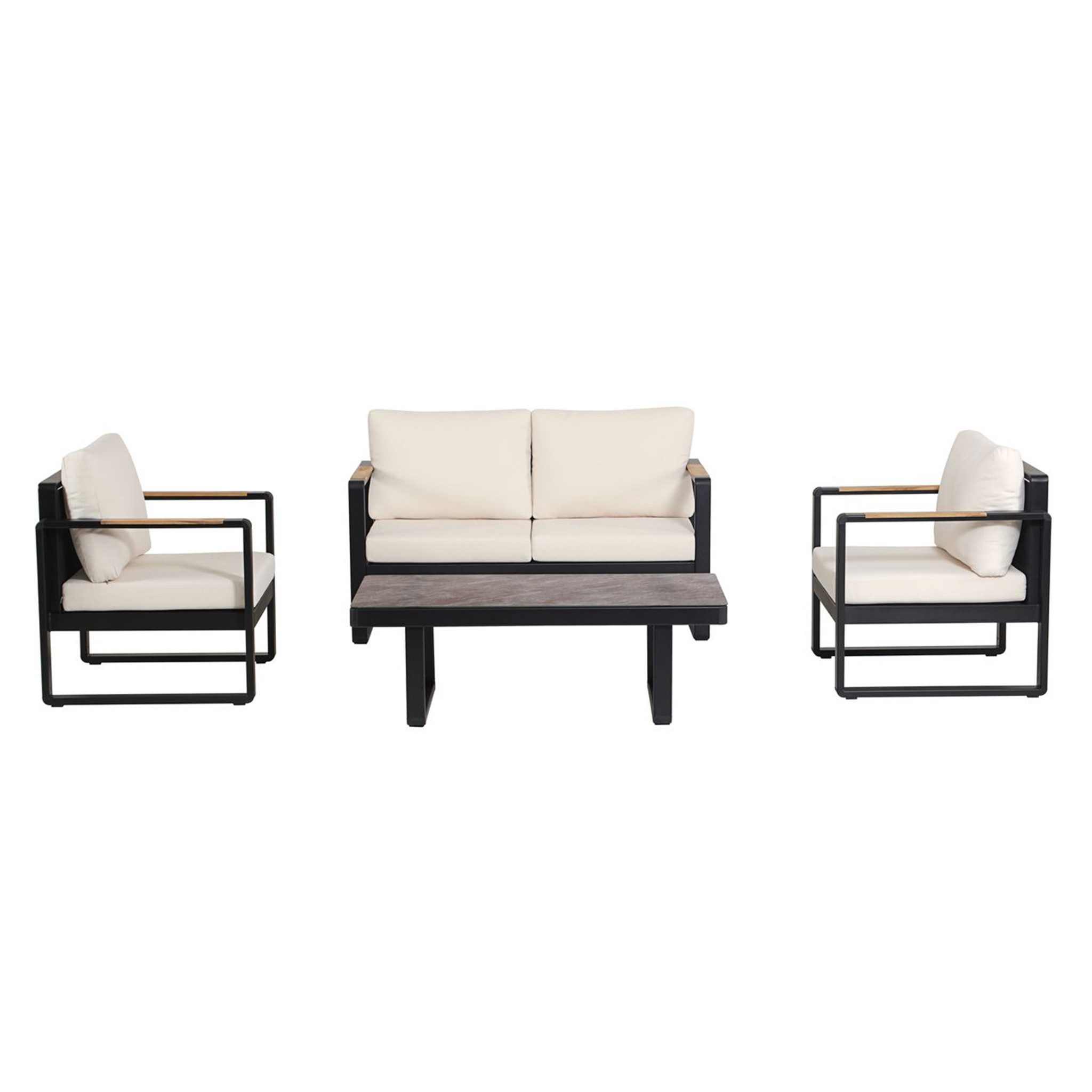Happy Home Gartensofa Lounge-Set aus Aluminium & Teakholz mit Sofa und Tisch