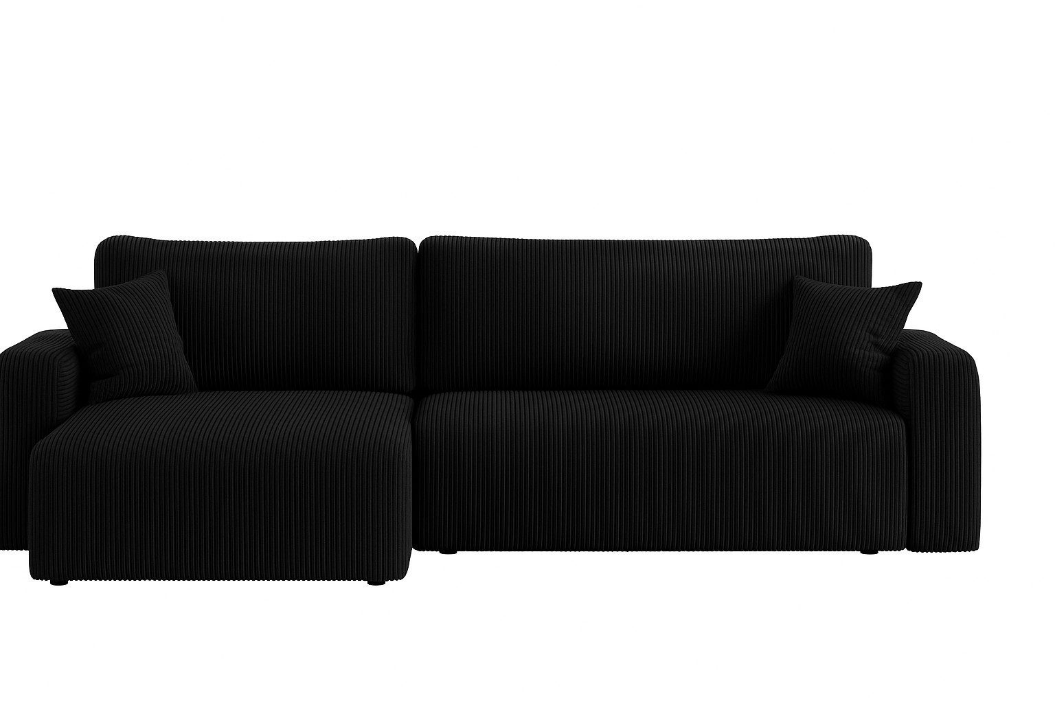 M-Punkt24 Ecksofa LYON, mit Bettfunktion – Feiner Cord Stoff – HR Schaum RG30 – Rundes Design – Universell rechts & links stellbar