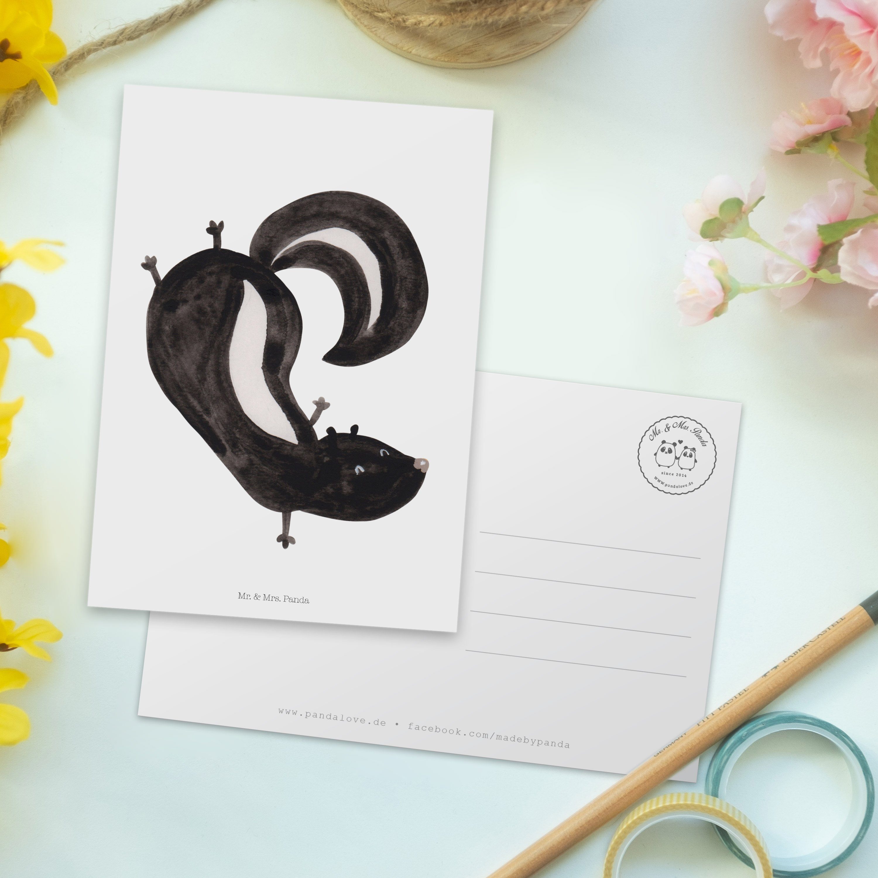 Mr. & Mrs. Panda - Handstand Karte, Dankeskarte Einladung, Postkarte Geschenk, - Weiß Stinktier