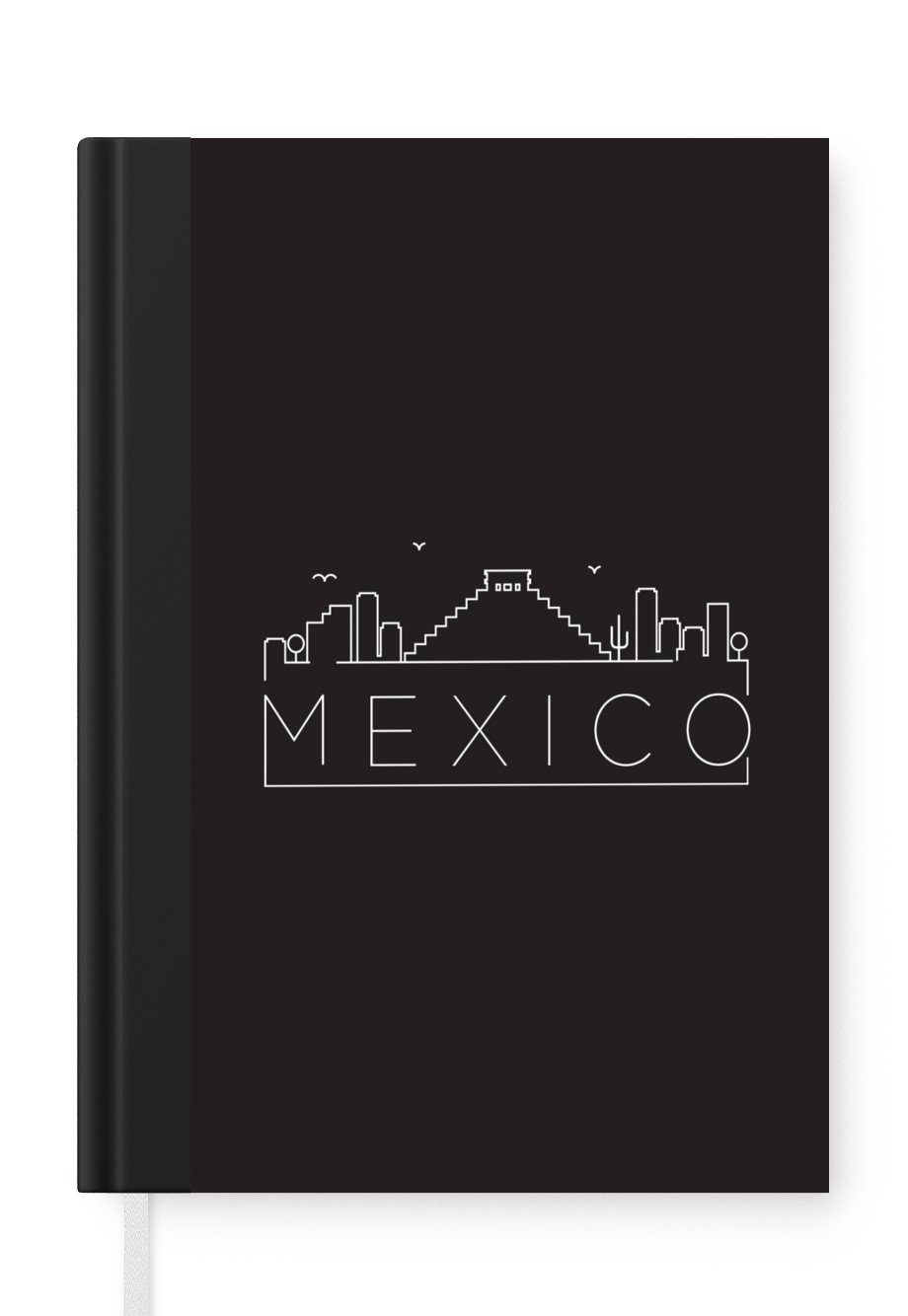 MuchoWow Notizbuch Stadtbild "Mexiko" mit schwarzem Hintergrund, Journal, Merkzettel, Tagebuch, Notizheft, A5, 98 Seiten, Haushaltsbuch