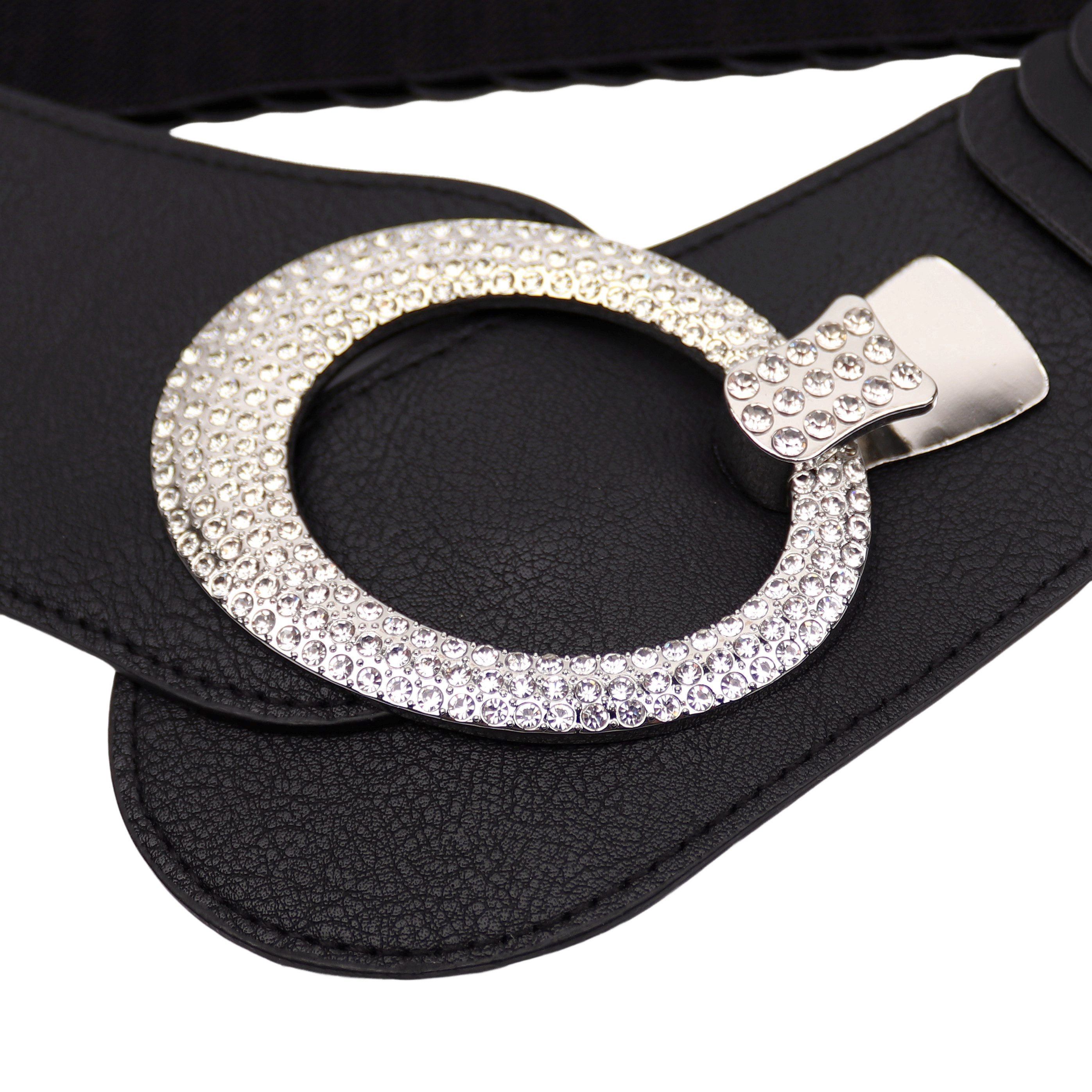 MIRROSI Taillengürtel breit 6cm für Taillenumfang 85 bis 110cm,mit Strass ONESIZE (Unifarben, Angenehmes Tragesgefühl) Breiter Stretch Gürtel