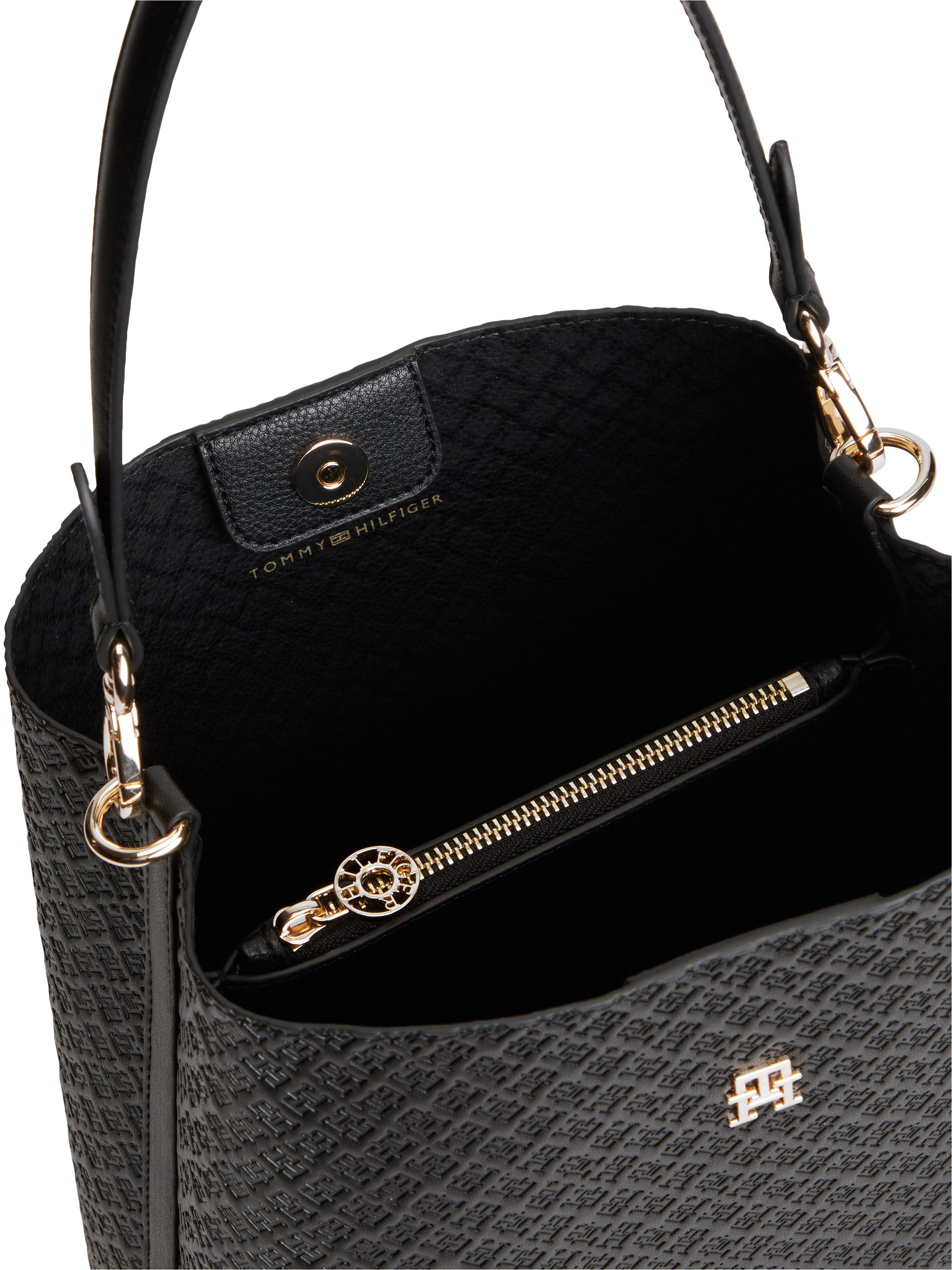 Tommy Hilfiger Schultertasche TH ICON SHOULDER BAG MONO, Damen Handtasche, Shopper mit goldfarbenem TH-Schmuckelement – Bild 5 von 5