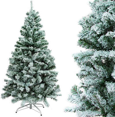 OZAVO Künstlicher Weihnachtsbaum »3536«, Tannenbaum mit Schnee-Effekt,120/ 150cm Christbaum Edeltanne PVC-Blatt Beflockung, große Schnee Szene Kunsttanne inkl. Metallständer