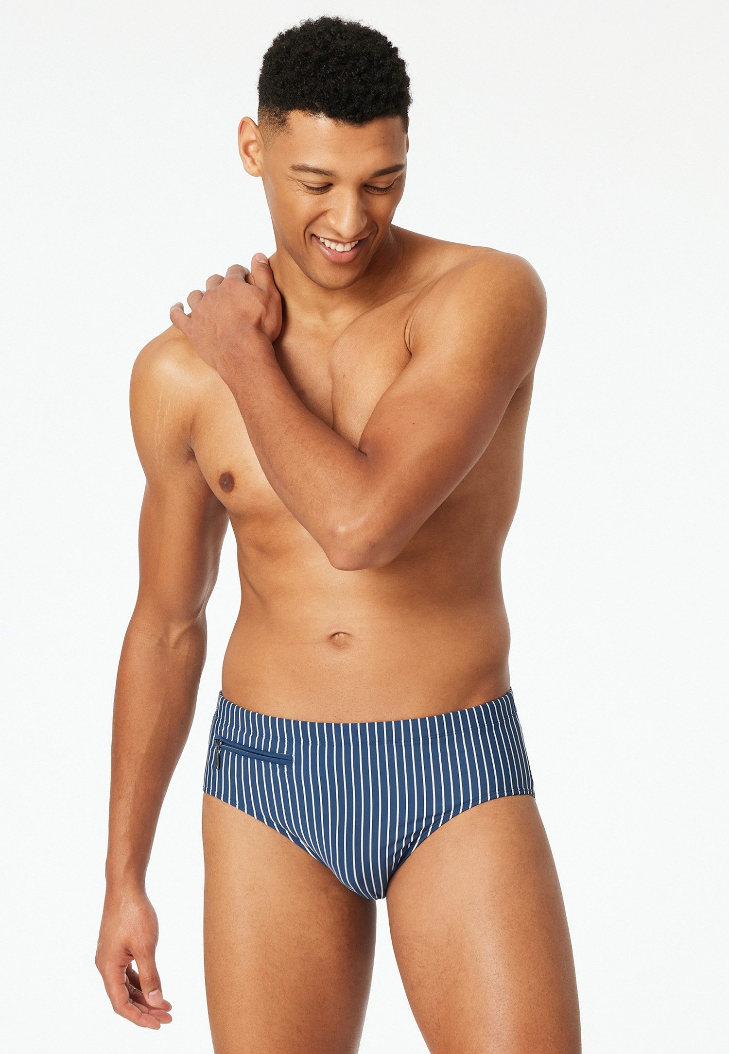 Schiesser Badeslip Aqua mit kleiner RV-Tasche, Bindekordel am Bund, gestreift