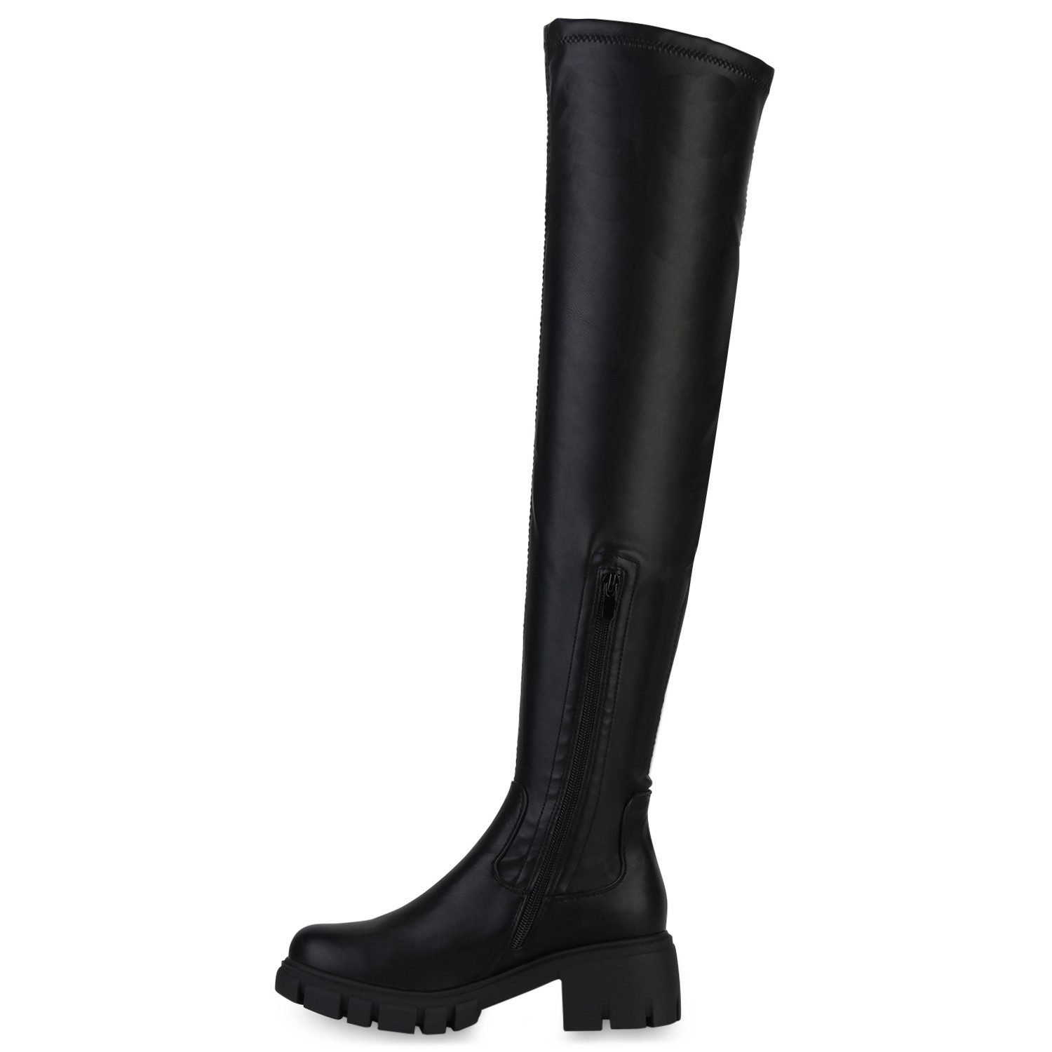 VAN HILL 839558 Overkneestiefel Damen Leicht Gefütterte Overknees Stiefel Profil-Sohle