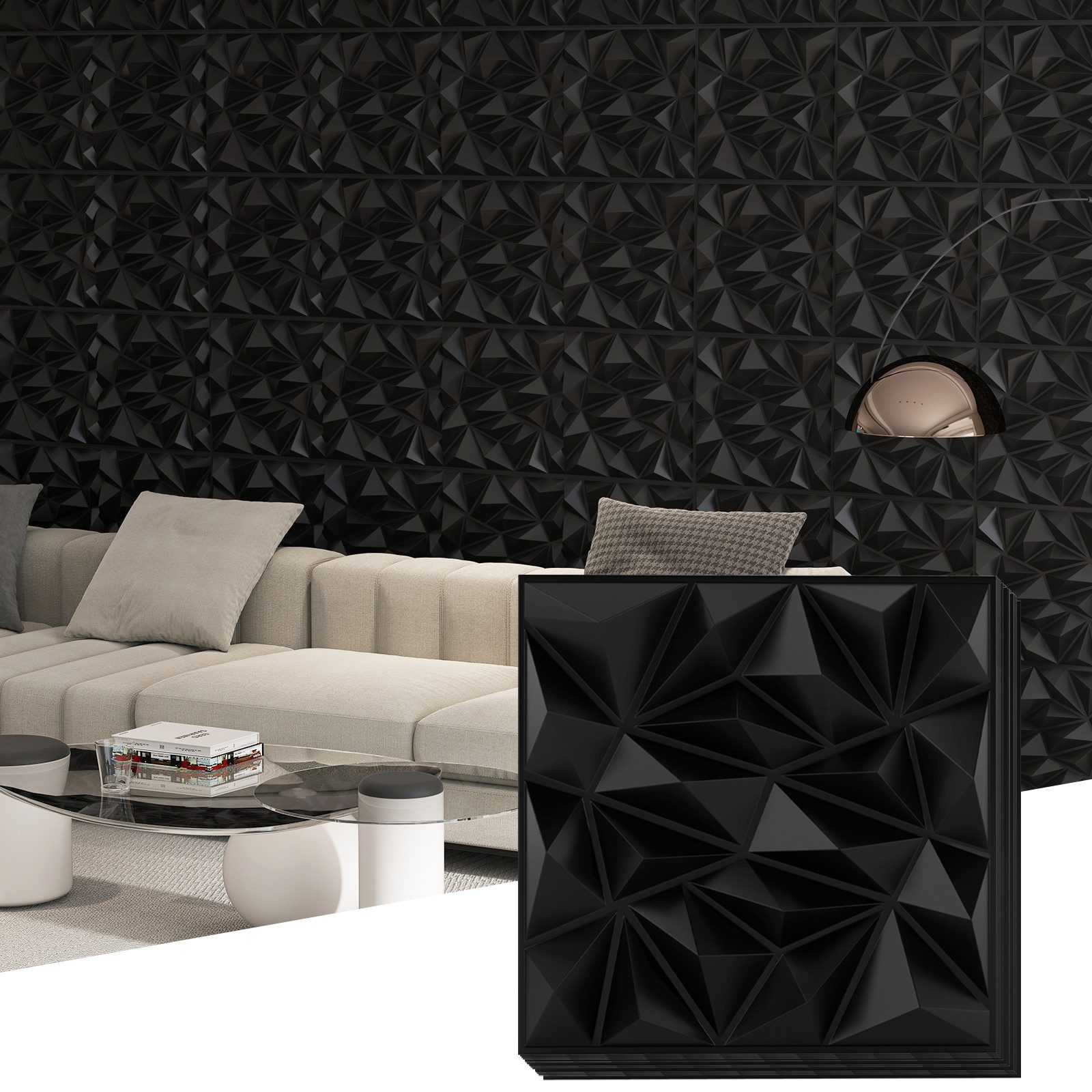 COSTWAY 3D Wandpaneel, BxL: 50x50 cm, 0.25 qm, (40-tlg) selbstklebend, PVC Kunststoffpaneele