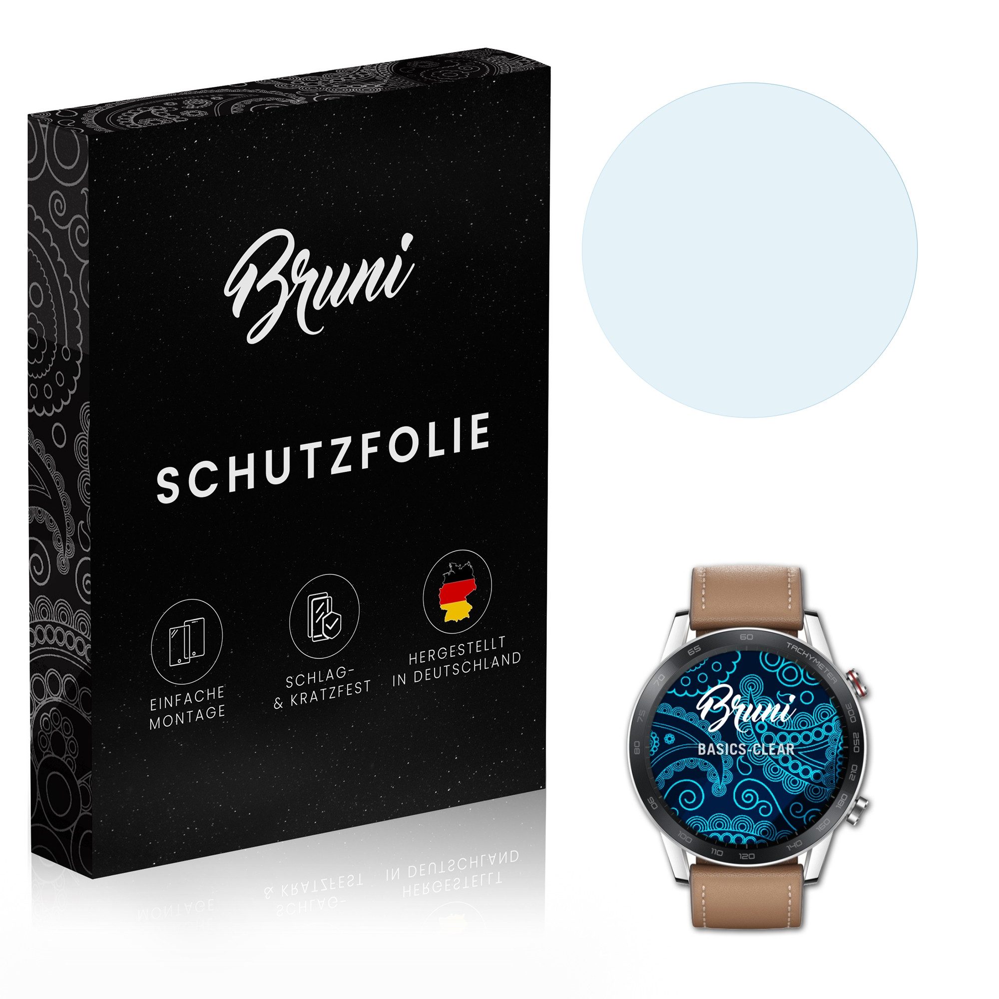 Bruni Schutzfolie für Huawei Honor MagicWatch 2 46 mm, (2 Folien), praktisch unsichtbar