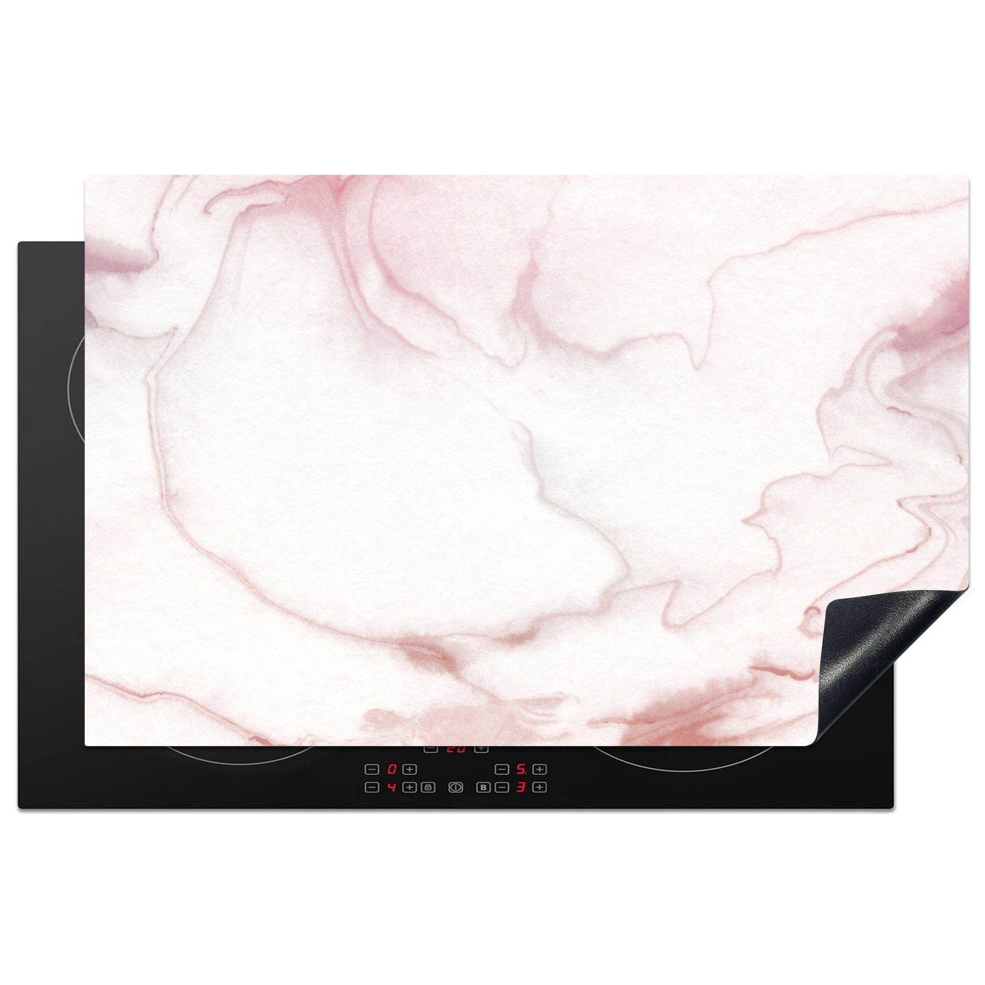 MuchoWow Herdblende-/Abdeckplatte Marmor - Rot - Rosa, Vinyl, (1 tlg), 81x52 cm, Induktionskochfeld Schutz für die küche, Ceranfeldabdeckung