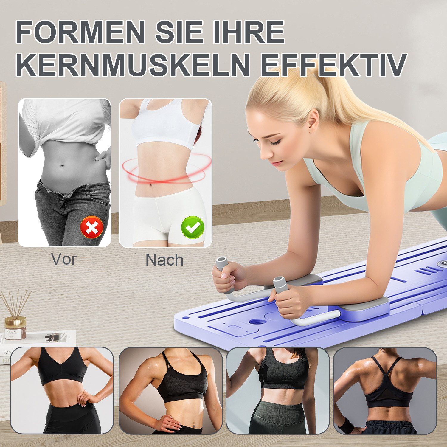 oyajia Ganzkörpertrainer Faltbare Pilates-Fitnessboard, Multifunktionale Trainingsplattform, (Mit Widerstandsbändern, Griffen & Fußstützen für Vielseitige Übungen, 11-tlg., Inklusive Yoga-Pad & Timer – ideal für Home-Workout & Core-Training), Rutschfestes Material, Kompakt Verstaubar & Komfortables Handling