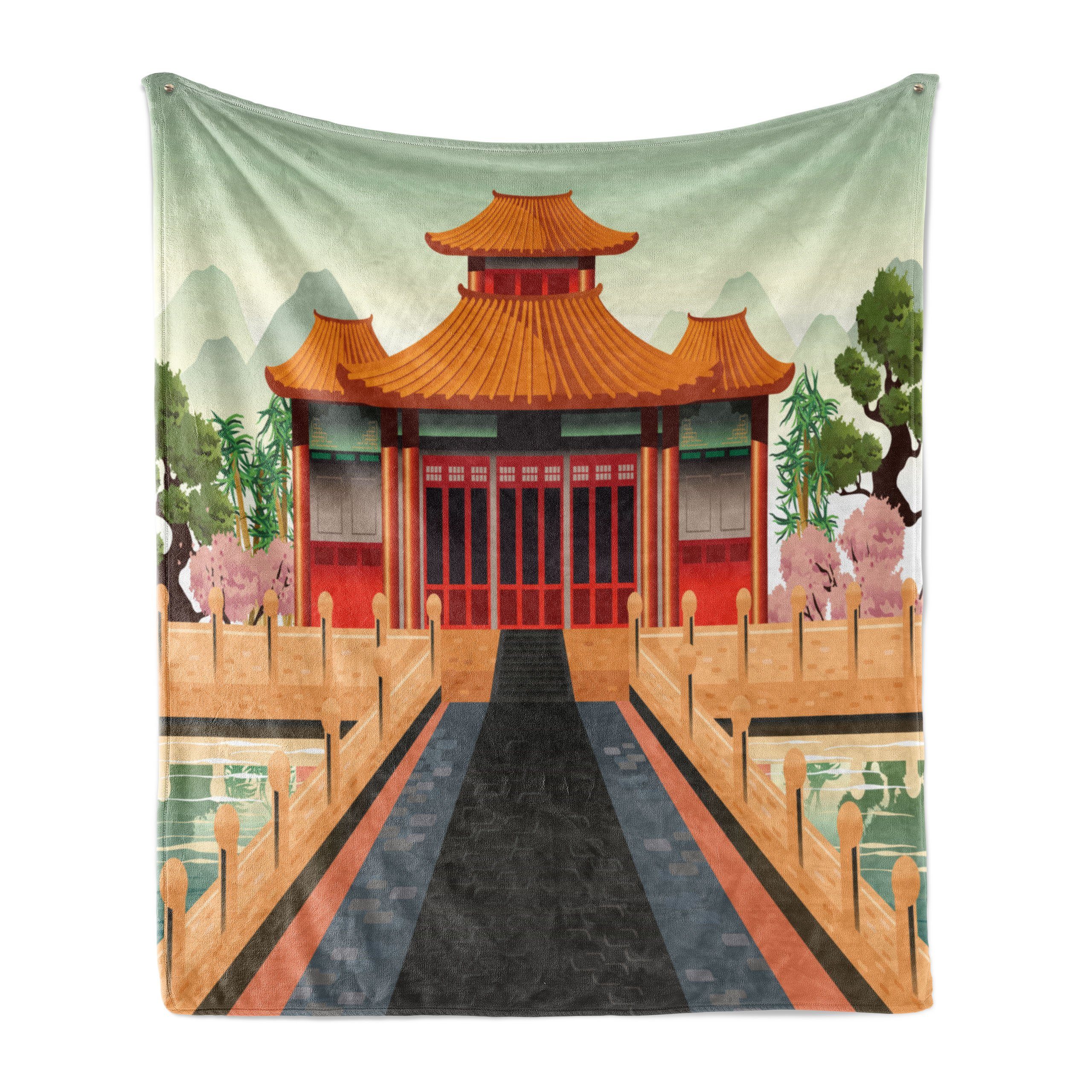Wohndecke Gemütlicher Plüsch für den Innen- und Außenbereich, Abakuhaus, Antikes China Chinesisches Gebäude Asien