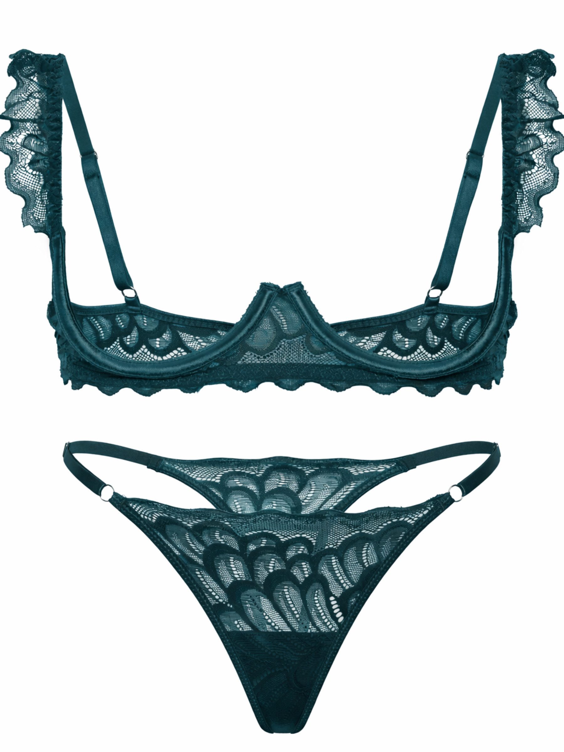 Elegant Love Set: Ouvert-BH Sexy Dessous-Set mit Cut-Outs – Bügel-BH & String, Reizwäsche-Set (Set, 2-tlg., mit Tanga) Spitzen-Unterwäsche-Set mit offener Brust und Schrittöffnung