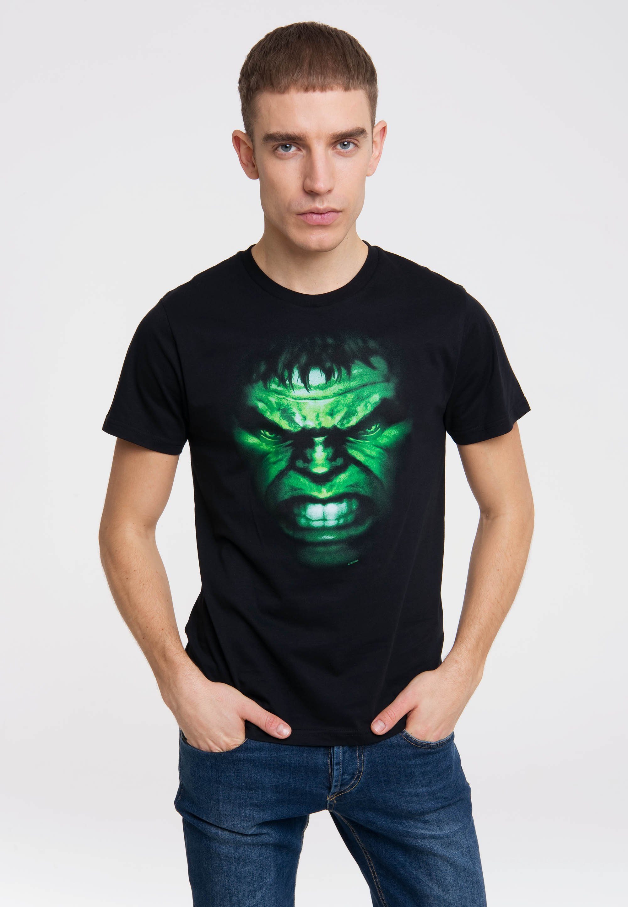 LOGOSHIRT T-Shirt Marvel - Hulk Gesicht mit coolem Hulk-Frontdruck