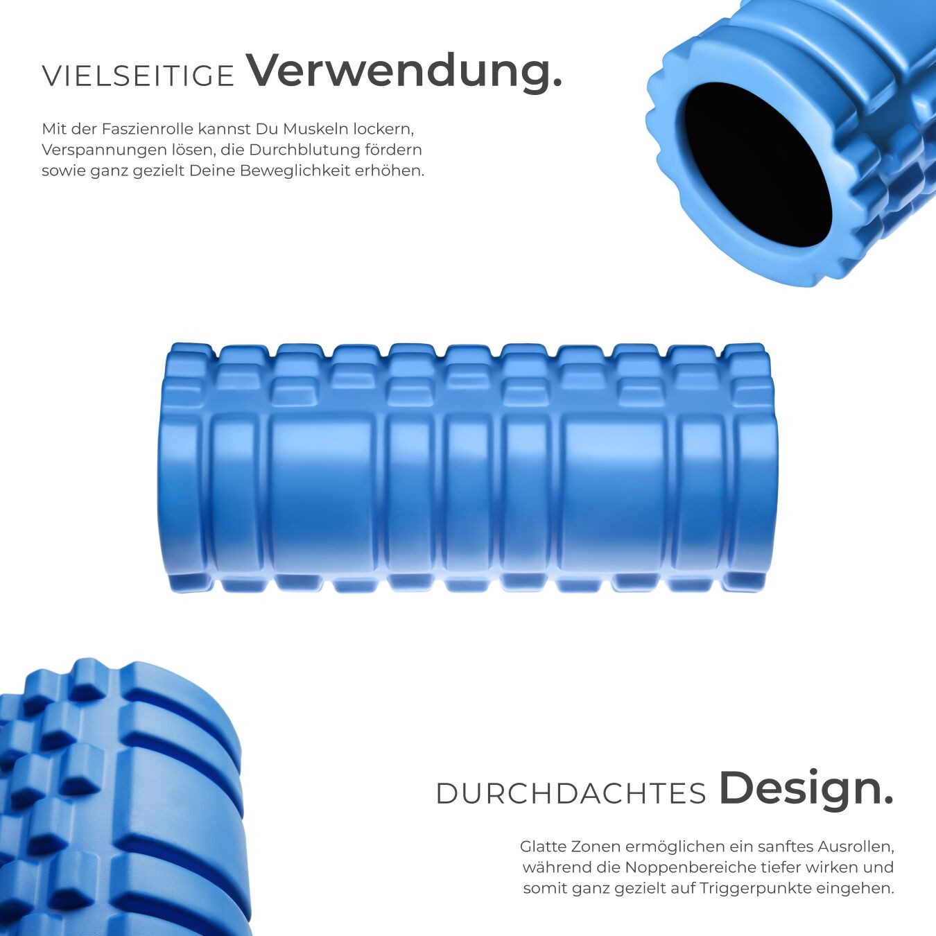 tectake Fitnessrolle Hartschaumrolle zur Triggerpunkt-Selbstmassage (1-tlg), Massagerolle mit verschiedenen Noppenzonen