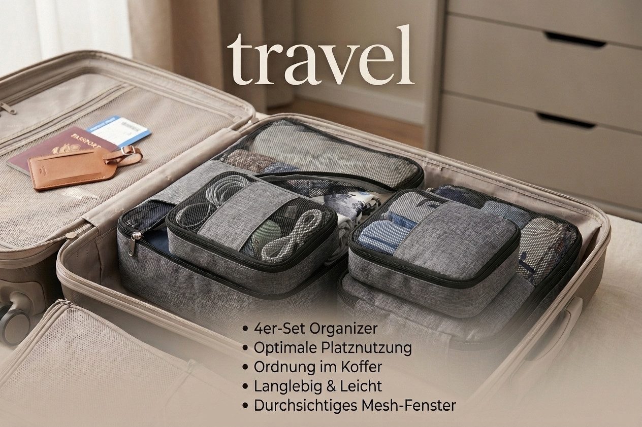 Weissmantel Kofferset 3er Koffer Set Stoffkoffer Set mit 4x Organizer, Weichschale 4 Rollen, (Als Zusatz sind 4 Organizer Tasche enthalten, damit Sie Ihre Kleid – Bild 3 von 5