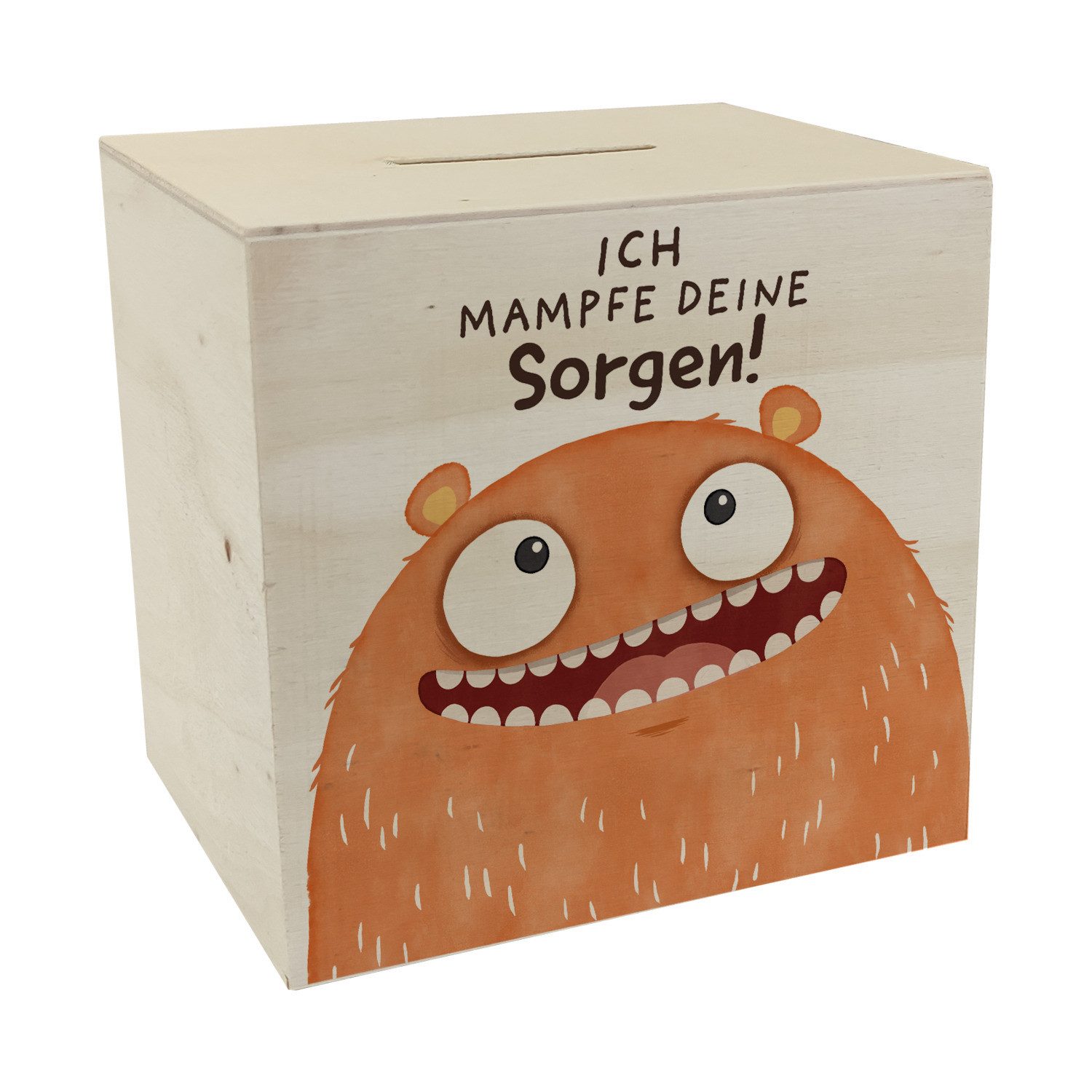 Spardose Kummerschlucker Spardose aus Holz mit Spruch Ich mampfe deine Sorgen