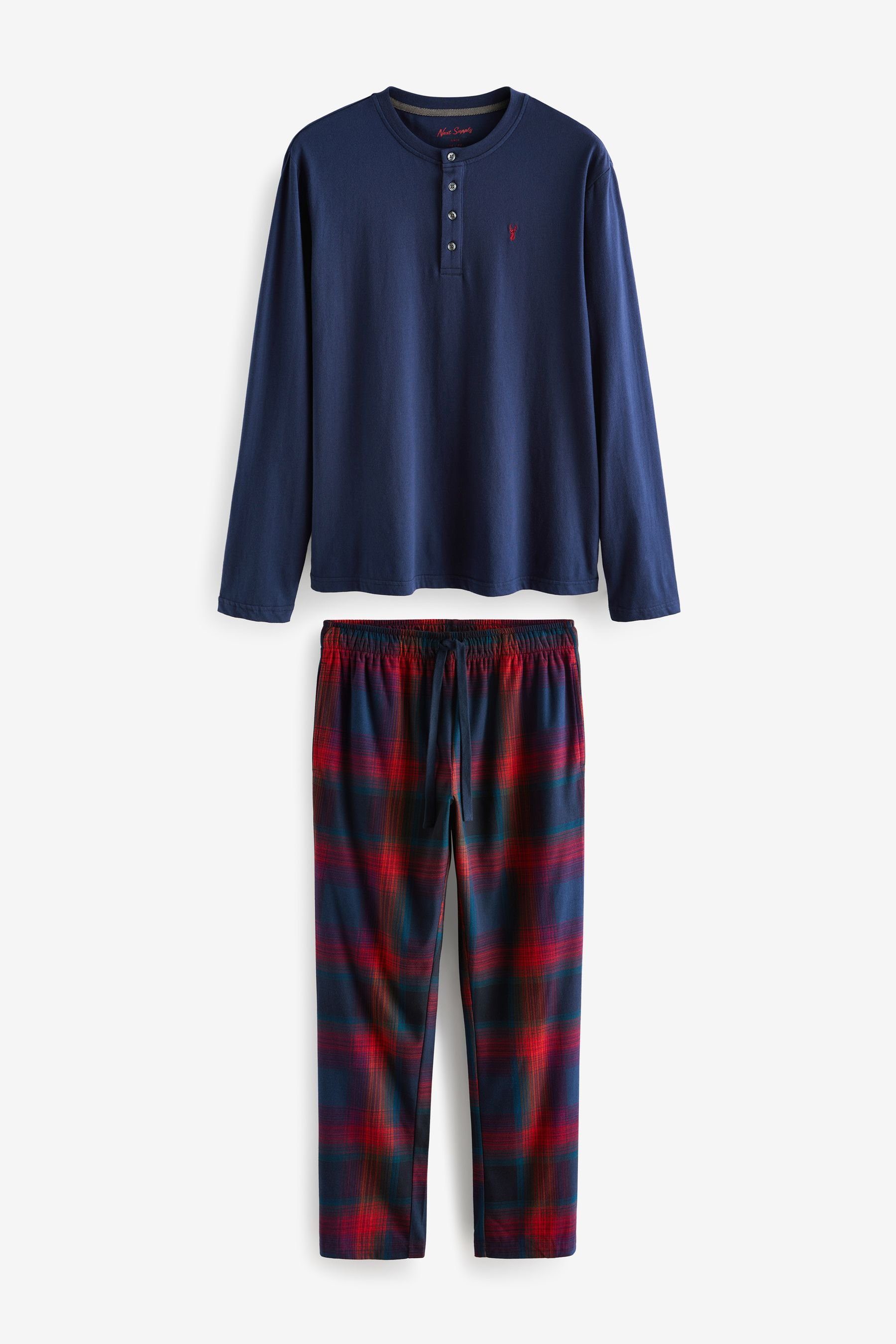 (2 Motionflex Bequemer Next Blue/Orange Check Pyjama tlg) Schlafanzug