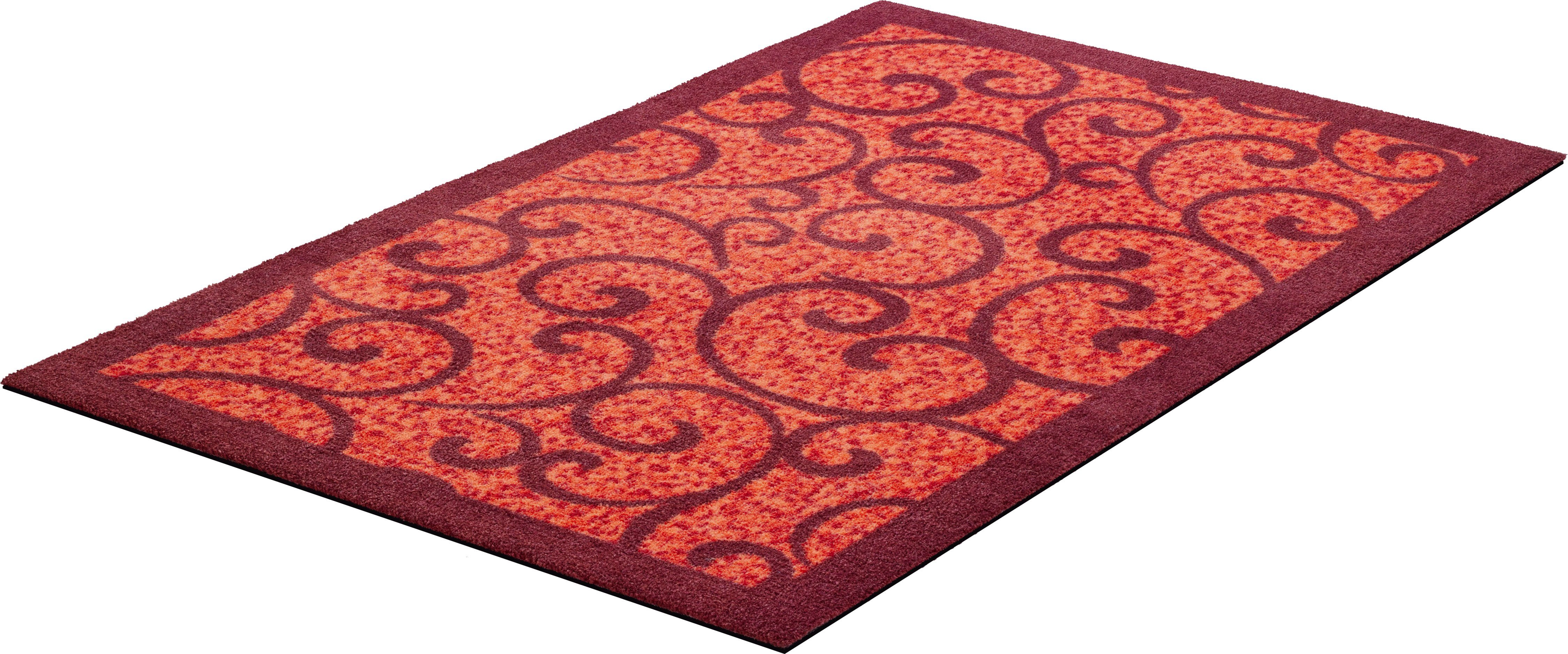 Teppich Grillo, Grund, rechteckig, Höhe: 8 mm, In- und Outdoor geeignet, verspieltes Design, Teppich mit Bordüre rot