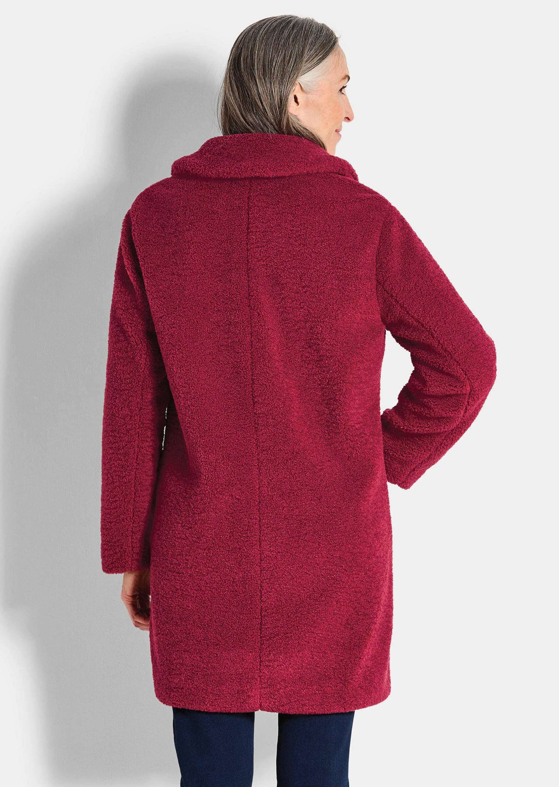 GOLDNER Winterjacke Kuscheliger Teddymantel, Reverskragen Webpelzjacke, kontrastfarbene Knöpfe, Nahttaschen, leicht gefüttert