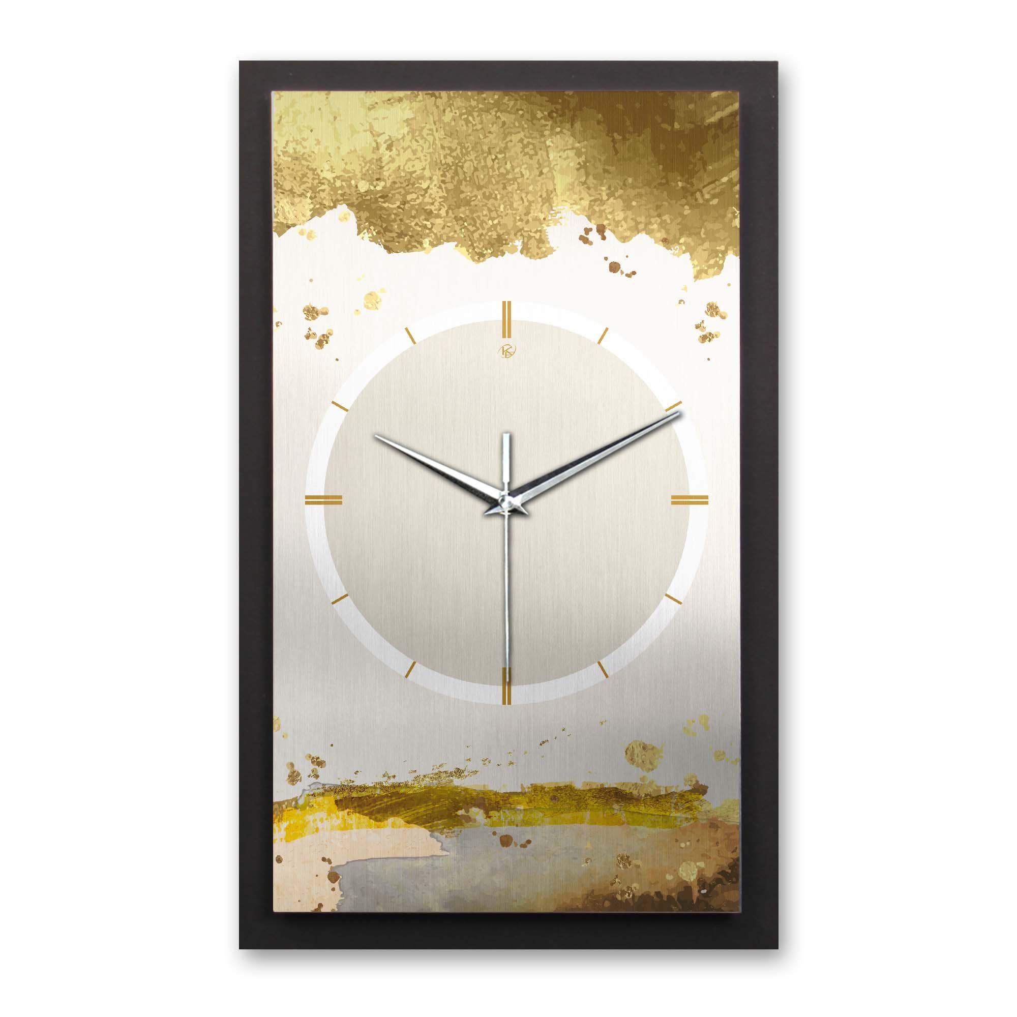 Kreative Feder Wanduhr 3D Designer-Wanduhr Gold on Silver (ohne Ticken; Funk- oder Quarzuhrwerk; elegant, außergewöhnlich, modern)