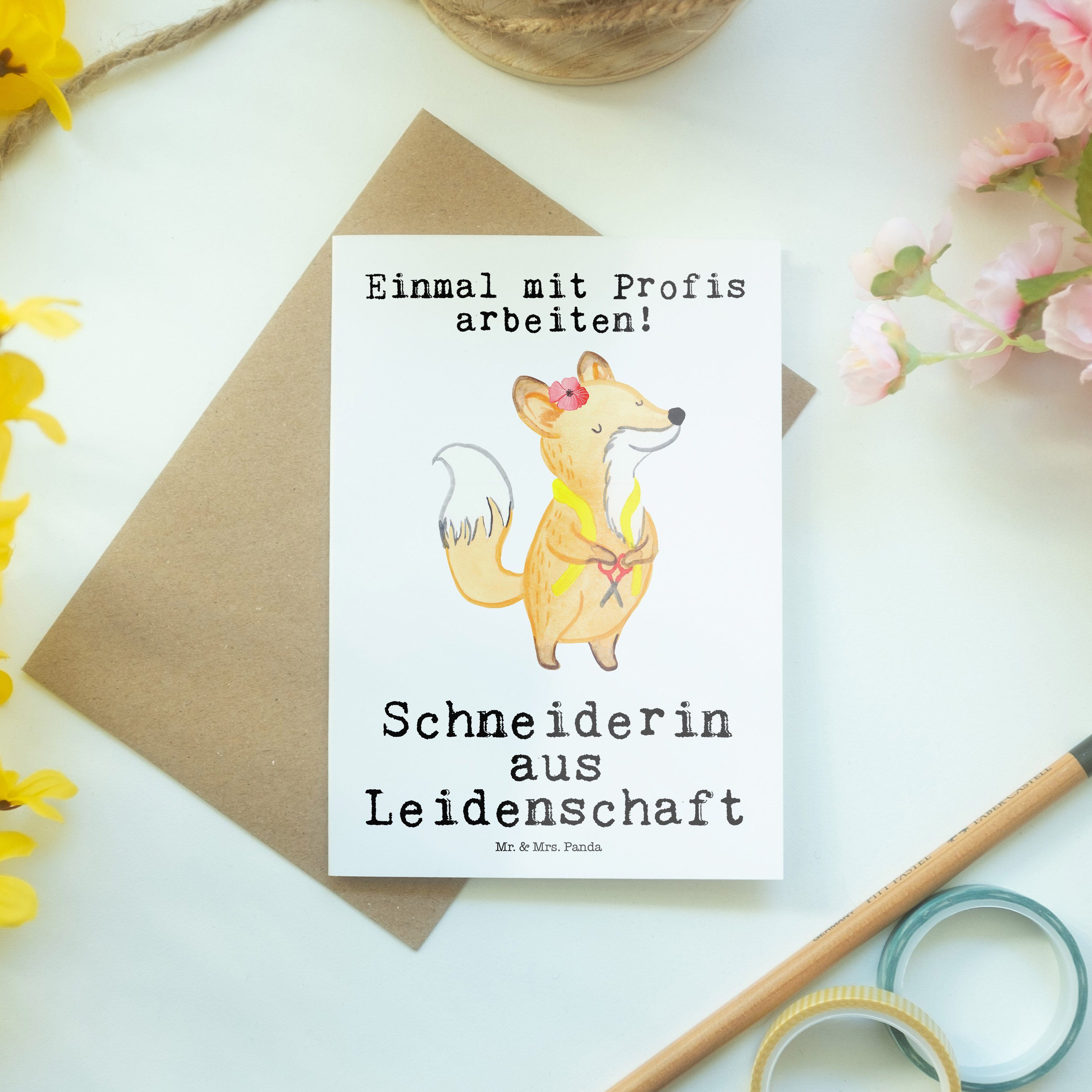 Mr. Weiß Panda Grußkarte Schneiderin Fir - Mrs. - aus & Geburtstagskarte, Geschenk, Leidenschaft