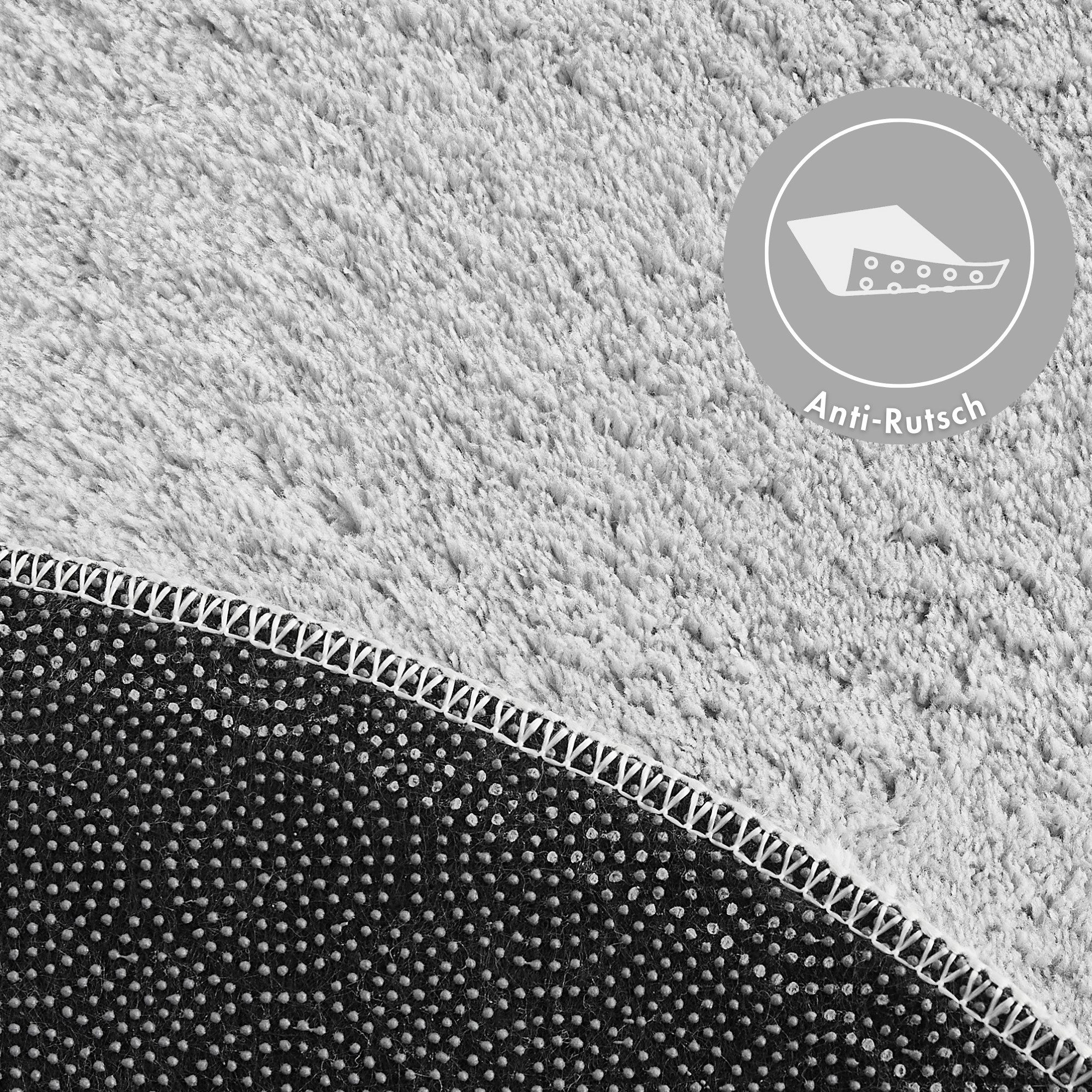 Andiamo Badematte Arezzo, Badvorleger, Badezimmer Teppich, Duschvorleger, Höhe 16 mm, rutschhemmend beschichtet, schnell trocknend, fußbodenheizungsgeeignet, Polyester, rund, Uni Farben, weich & kuschelig, auch in rund & als 2er Set erhältlich