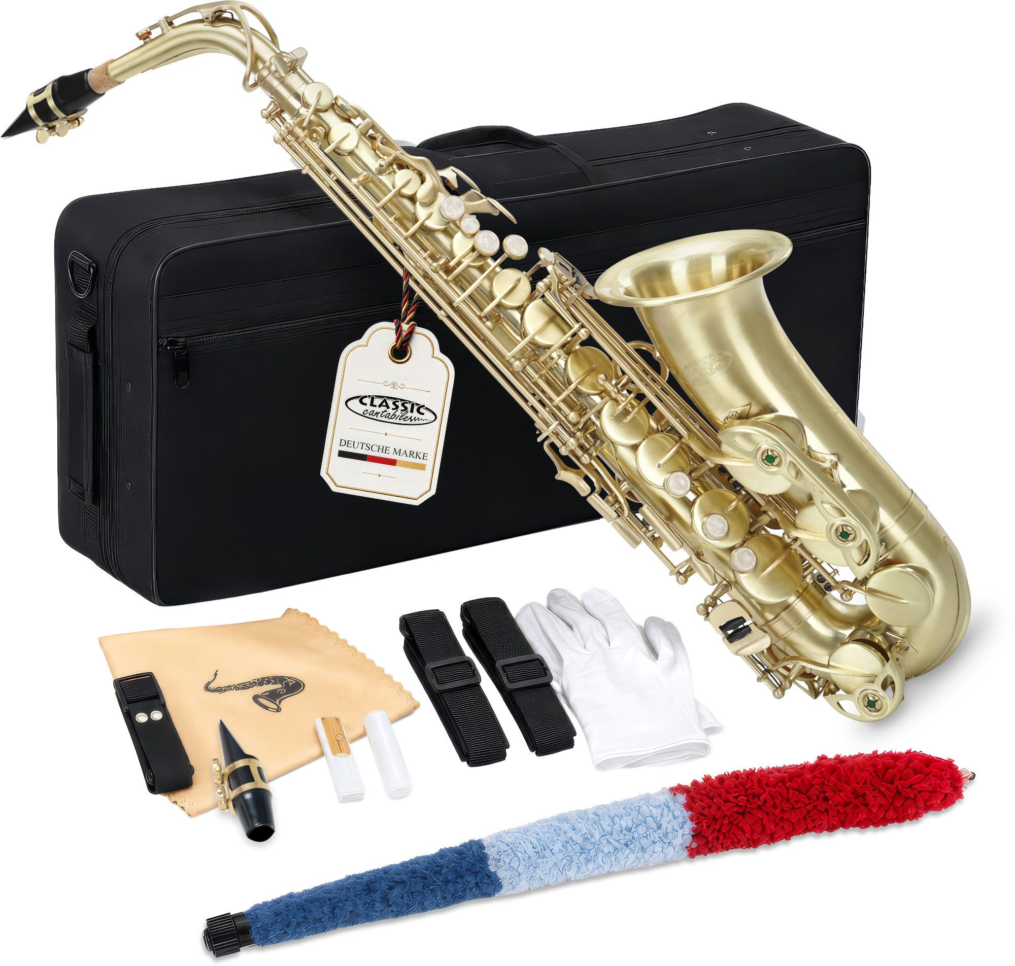 Classic Cantabile Saxophon - Alt Saxophon, Alto Sax, 5-St., Set mit Koffer & Zubehör, Altsaxophon mit Hoch-Fis-Klappen