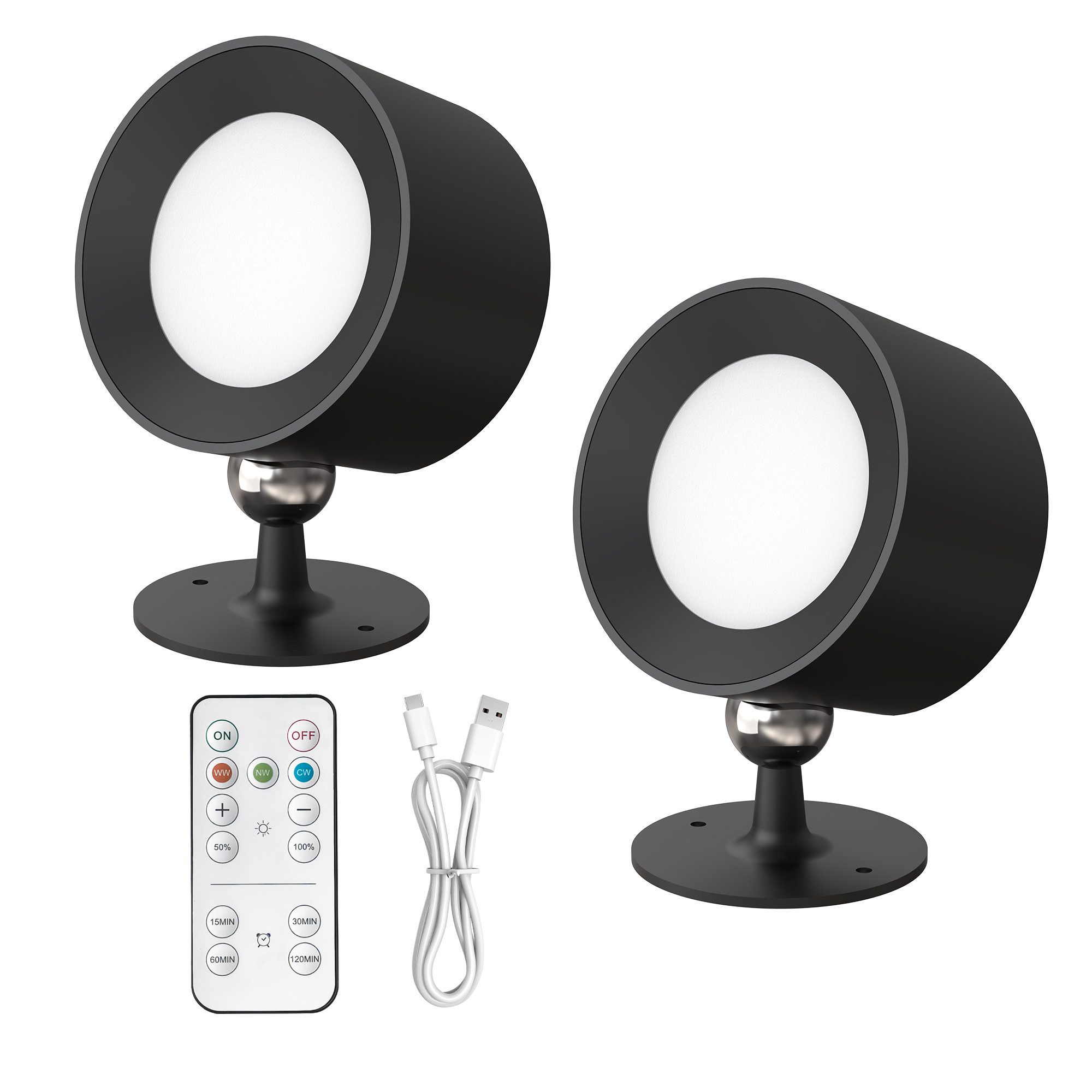 LOHAS-LED Wandleuchte 2er Set magnetische LED Bilderleuchten, 360° drehbar, 2000mAh Akku, LED fest integriert, Warmweiß, Tageslicht, Kaltweiß, Dimmbar, 3 CCT + Timer, kabellos für Schlafzimmer & Flur