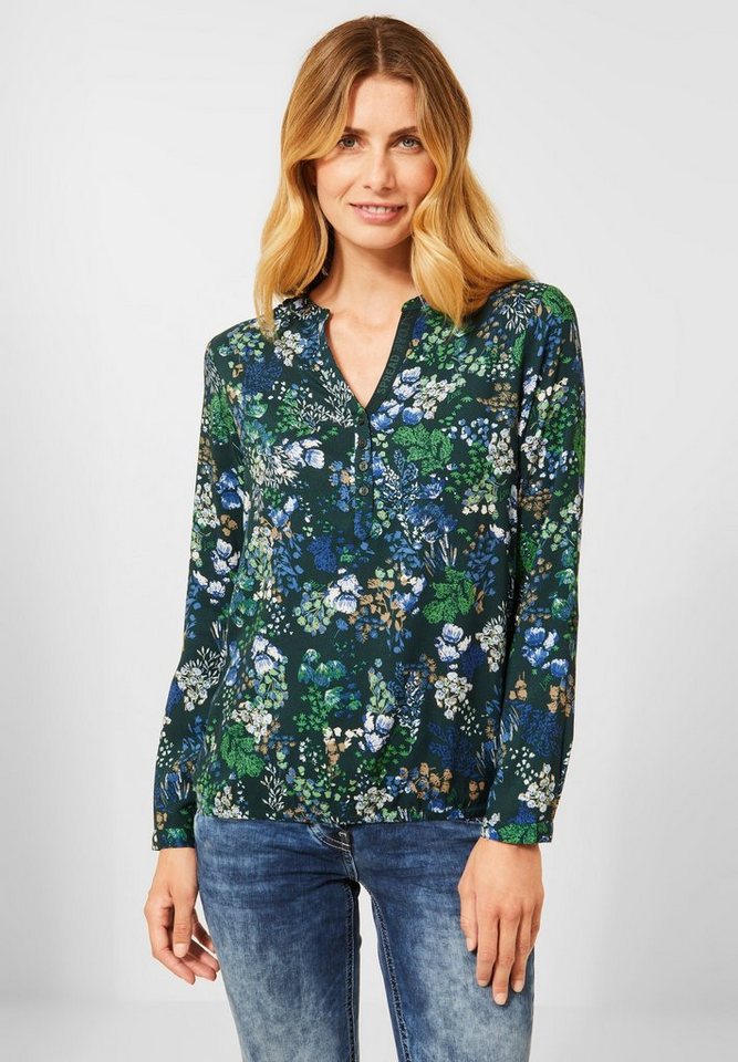 Cecil Klassische Bluse Cecil Bluse mit Minimalprint in Ponderosa Pine Gre (1 -tlg) Gummizugsaum