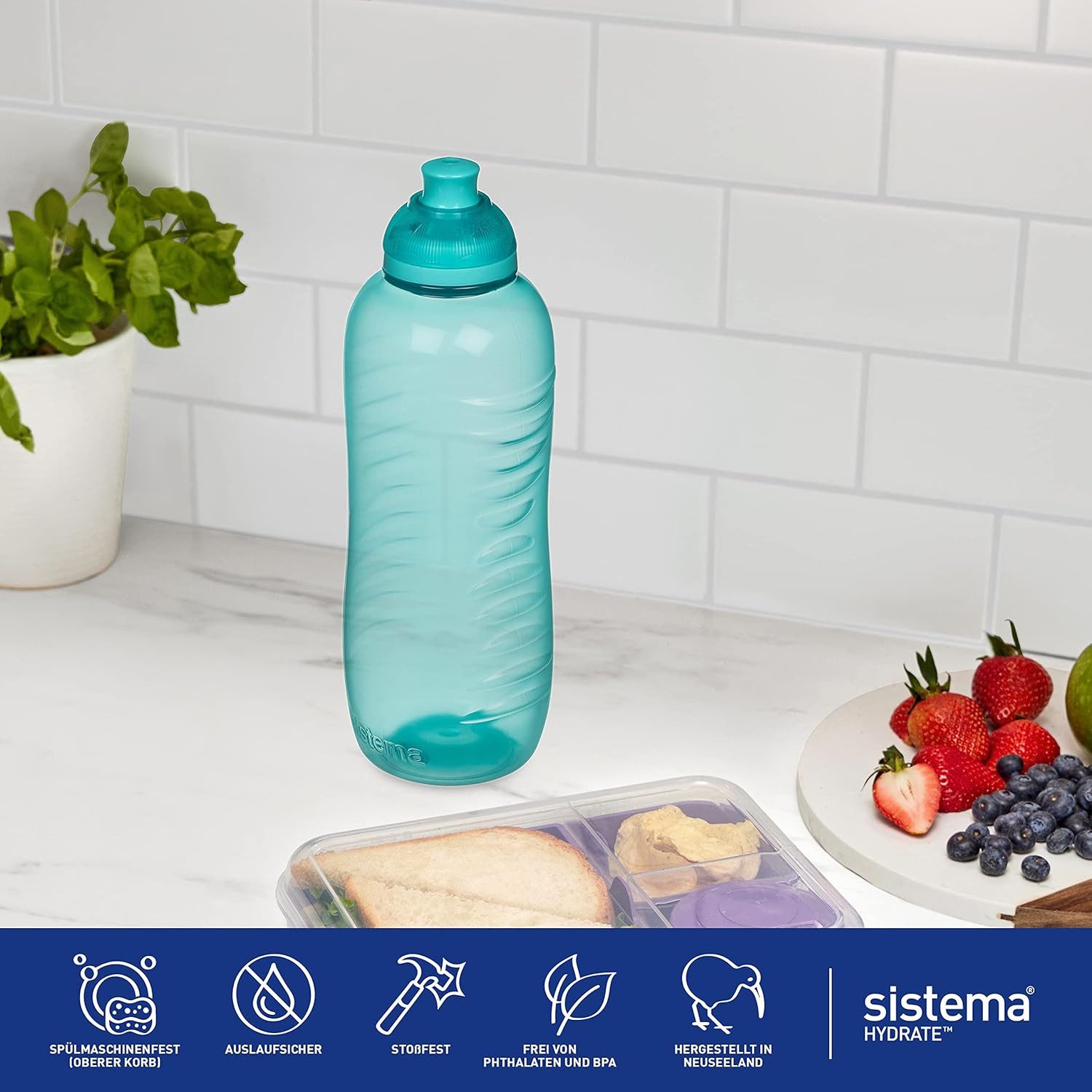 sistema Trinkflasche Sistema Twist'n' Sip Squeeze Wasserflasche 460 ml, BPA-frei, 4 Stück