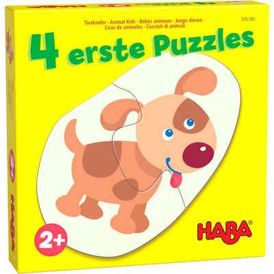 Haba Puzzle 4 erste Puzzles Tierkinder, 12 Puzzleteile, 4 Puzzle mit 1 x 2, 2 x 3 und 1 x 4 Teilen