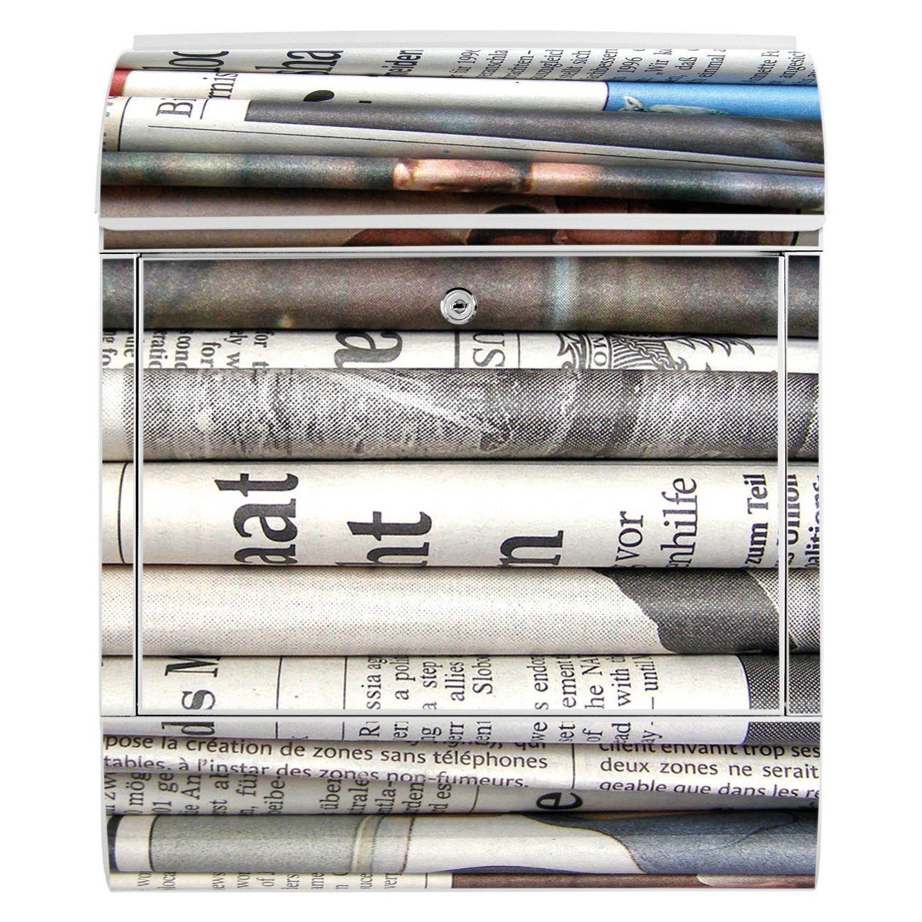 banjado Wandbriefkasten Stahl Zeitungen (Wandbriefkasten witterungsbeständig, 14cm x weiß 39 pulverbeschichtet, x mit Zeitungsfach), 47