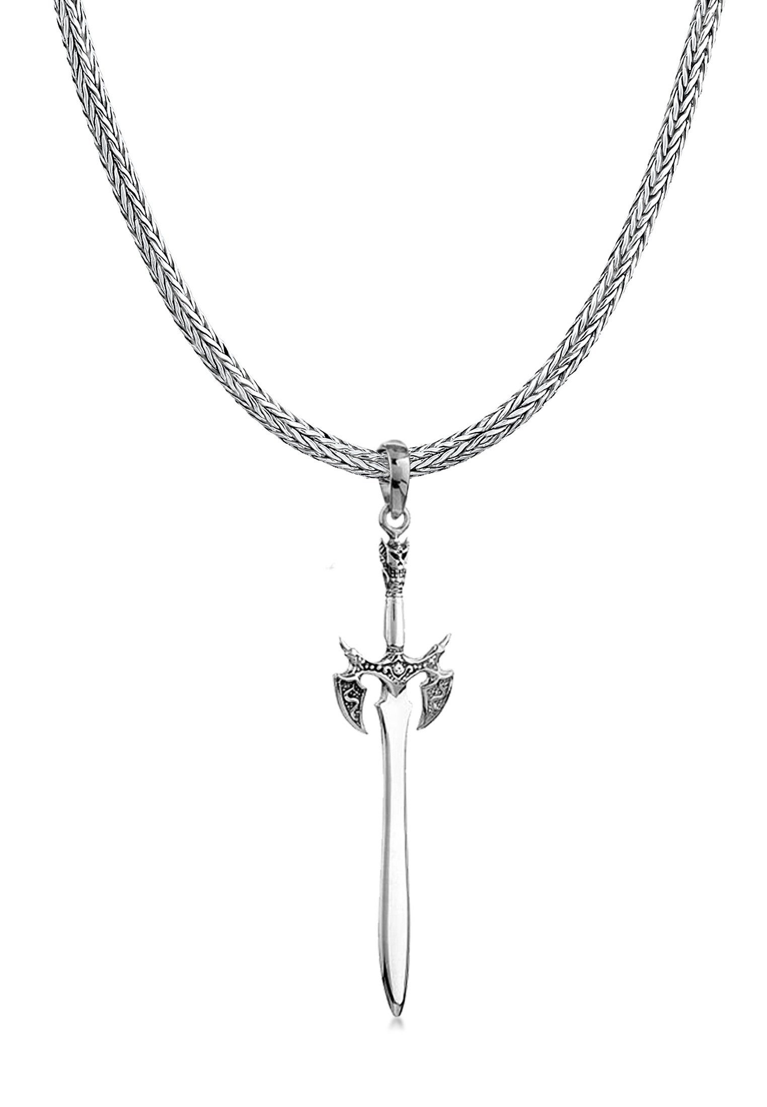 Kuzzoi Kette mit Anhänger Herren Schlangenkette Schwert Massiv 925 Silber,  Trendiger Männerschmuck aus 925er Sterling Silber