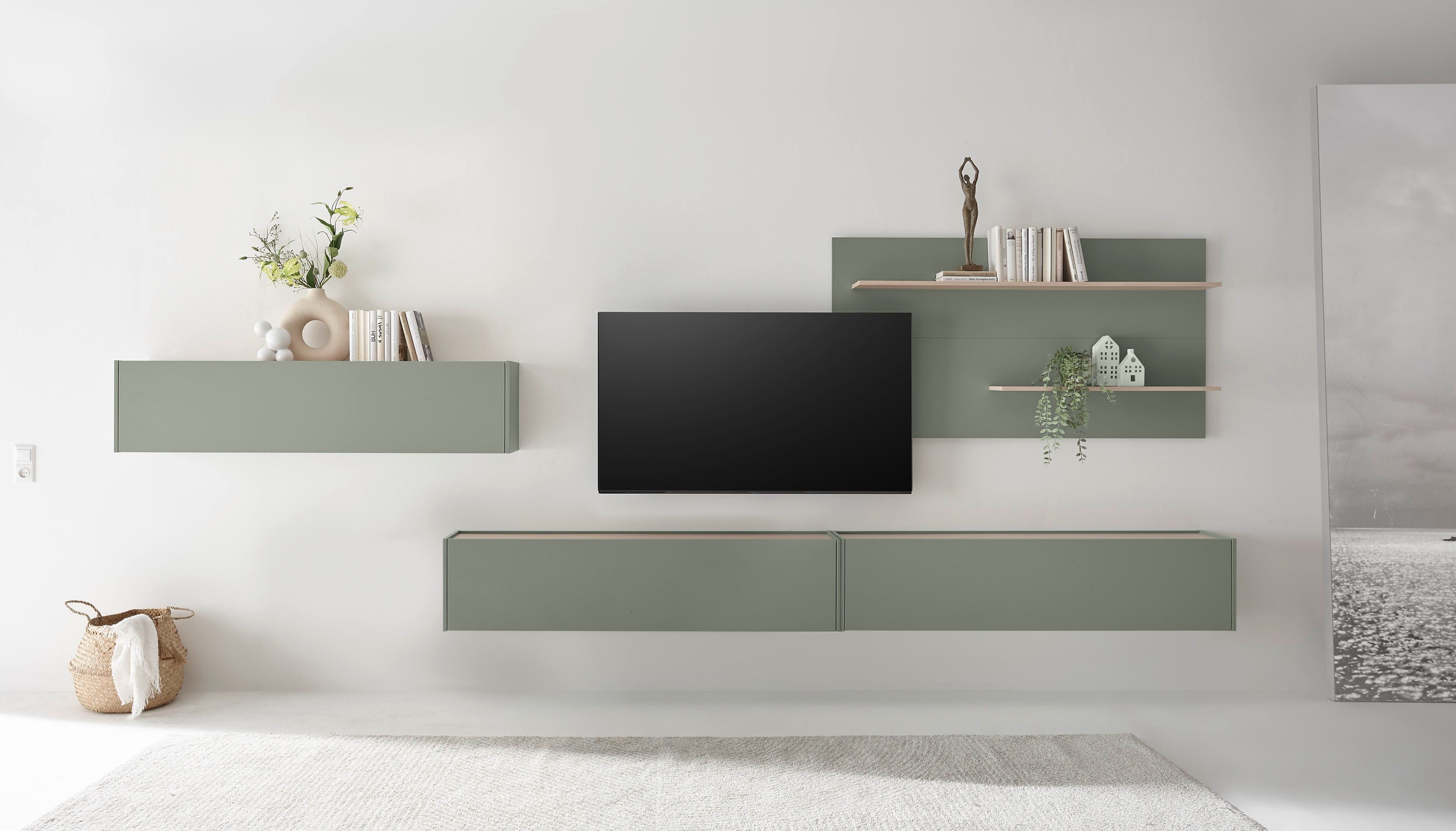 Home affaire Wohnwand City/Giron, moderne Anbauwand, Komplettset in vielen Farben verfügbar, (Set, 4-St), enthält drei Hängeschränke & ein Wandpaneel