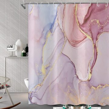 HYTIREBY Duschvorhang Duschvorhang Marmor Optik Rosa 180x180cm, Waschbar Badevorhang, Abstrakt Rose Gold Lila Glitzer Badewanne Vorhang