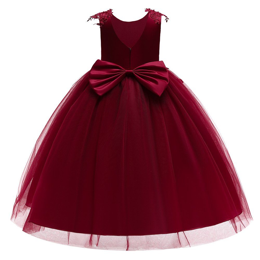 LAPA Abendkleid Blumenbesticktes Tüllkleid Ballkleid für Mädchen, Rotwein