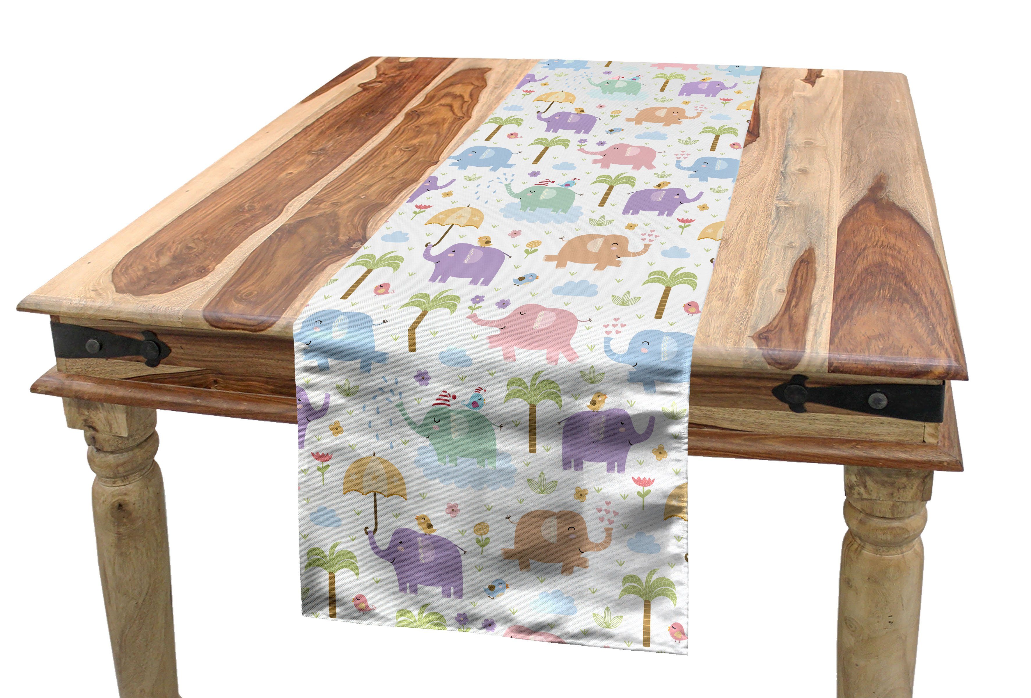 Abakuhaus Tischläufer Esszimmer Küche Rechteckiger Dekorativer Tischläufer, Elefant Childish-Dschungel-Tier