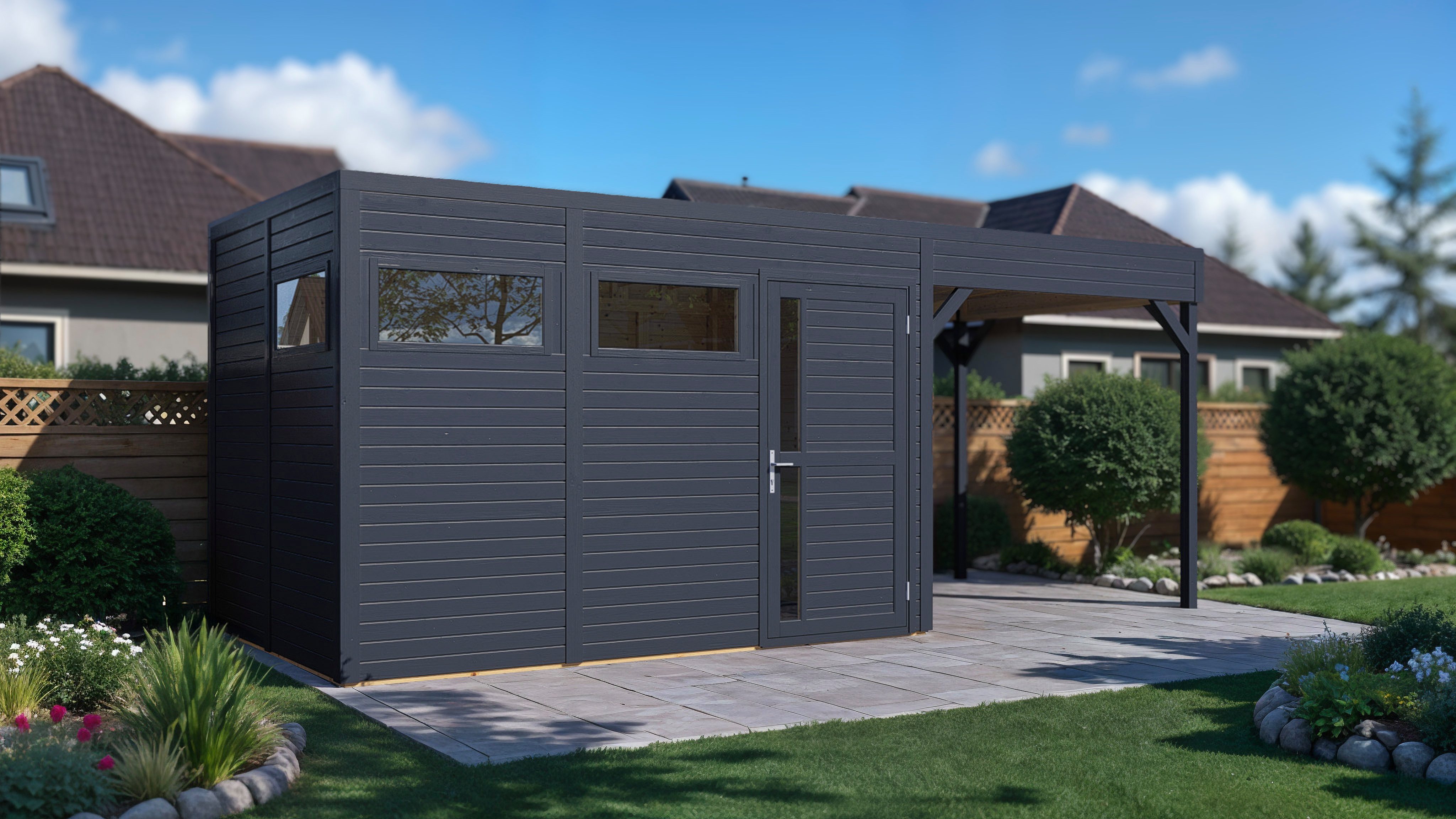 BERTILO Gartenhaus Cubus 3 Lounge anthrazit, BxT: 559x240 cm