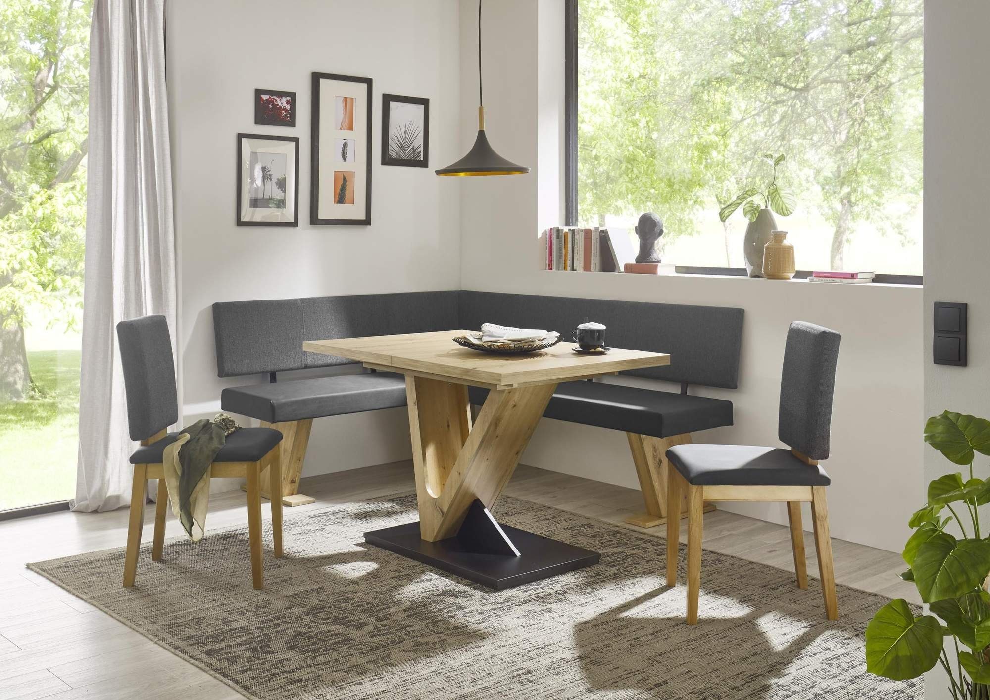 Trendmöbel24 Eckbankgruppe Eckbank Eckbankgruppe VERONA II 150x190 cm Eiche  mit Tisch Manzano, (4-tlg)