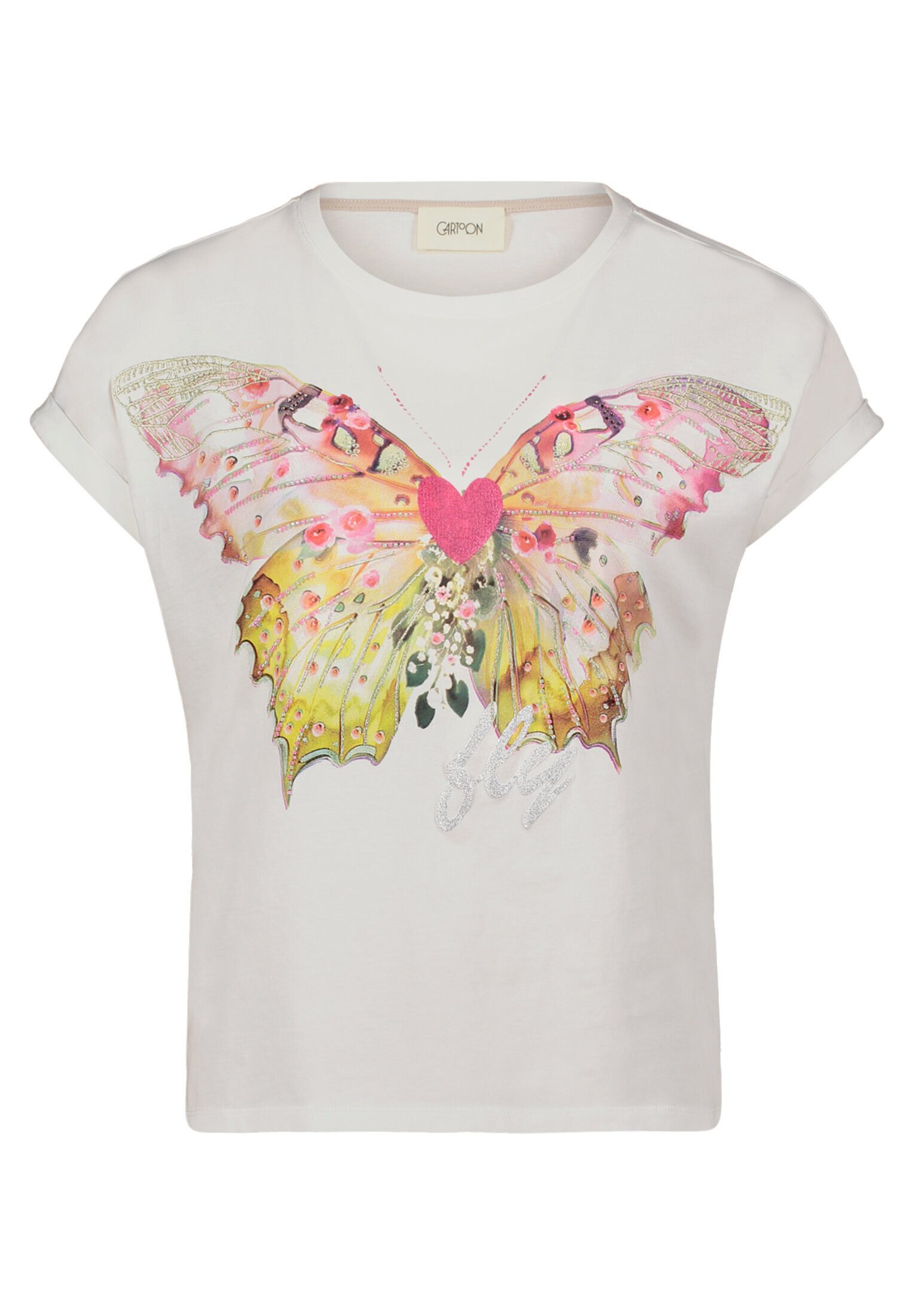 Cartoon Kurzarmshirt Damen mit Ärmelaufschlag (1-tlg) Placement