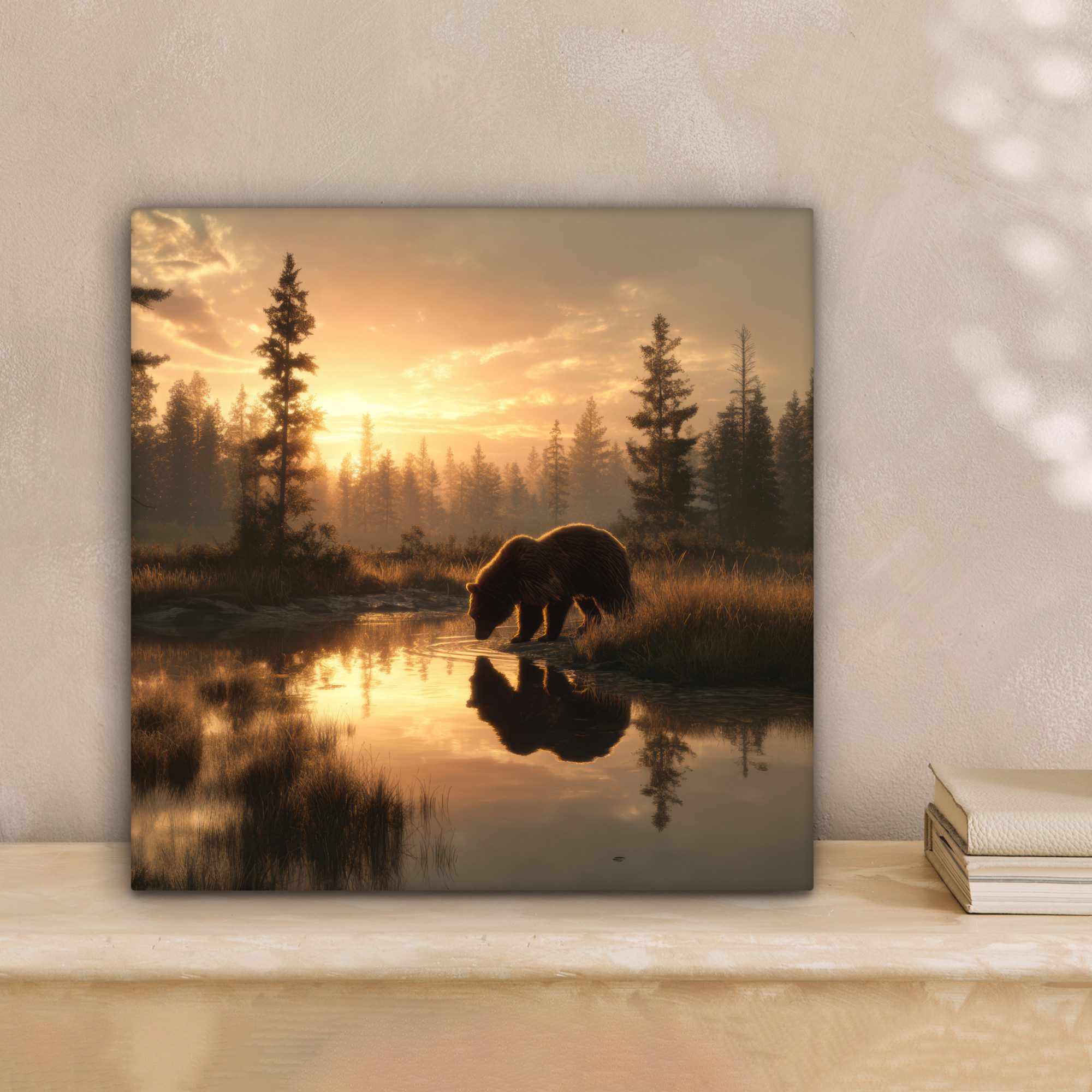 OneMillionCanvasses® Leinwandbild Bär - Wasser - Wald - Morgenlicht, Fotodr günstig online kaufen