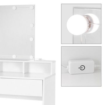 ML-DESIGN Schminktisch Frisiertisch Frisierkommode Schminkkommode Make-up Tisch Kosmetiktisch, mit Hocker Spiegel Schublade 80x40x140cm Weiß Modern LED-Beleuchtung